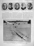 Original Old Antique Print 1907 Oxford Boat Race Hammersmith Ship Indomitable