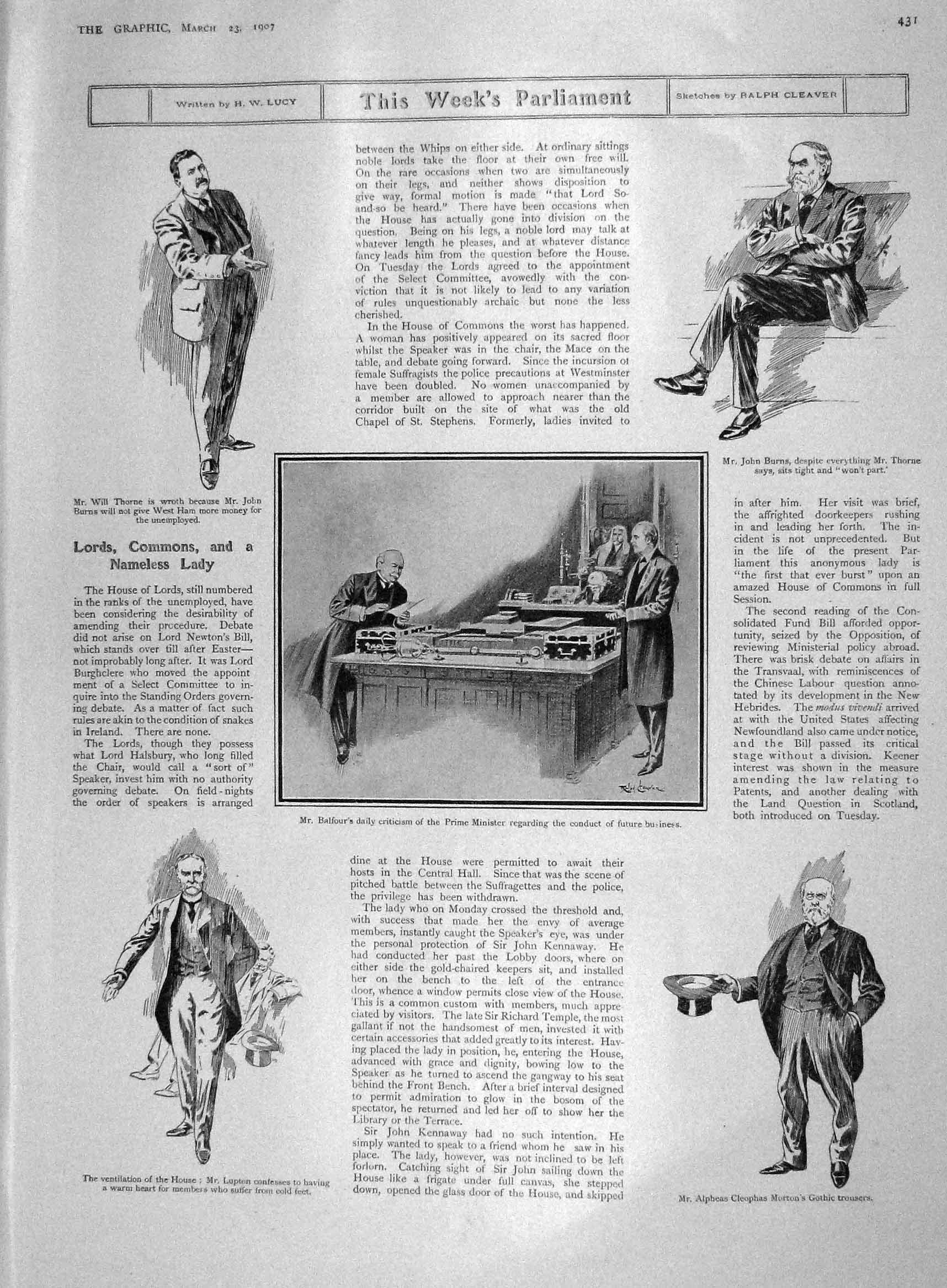 Old Antique Print 1907 Parliament Balfour Morton Lupton Thorne Highwayman 20th