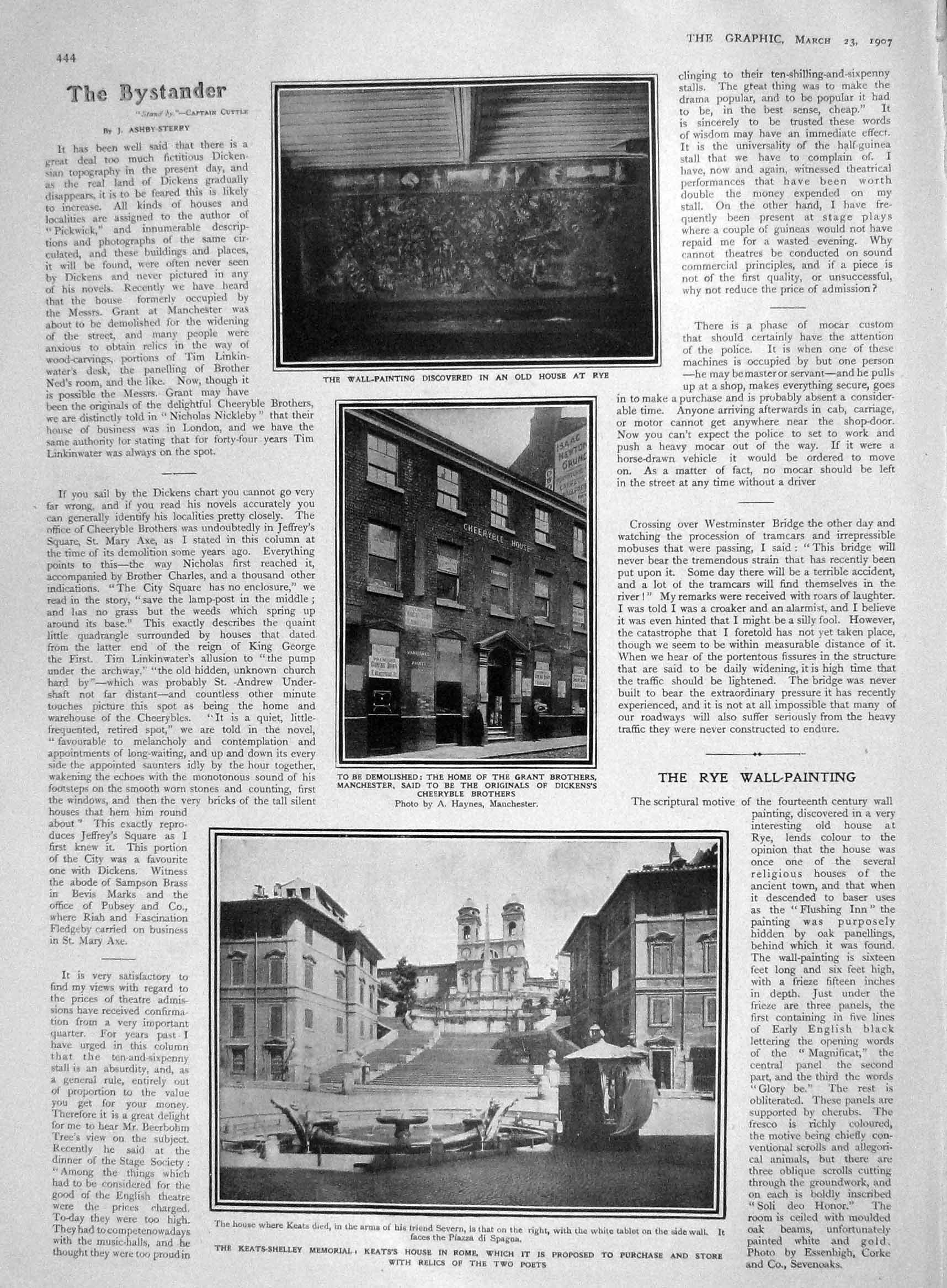 Old Antique Print 1907 Keats-Shelley Memorial Rome Grant Manchester Rye 20th