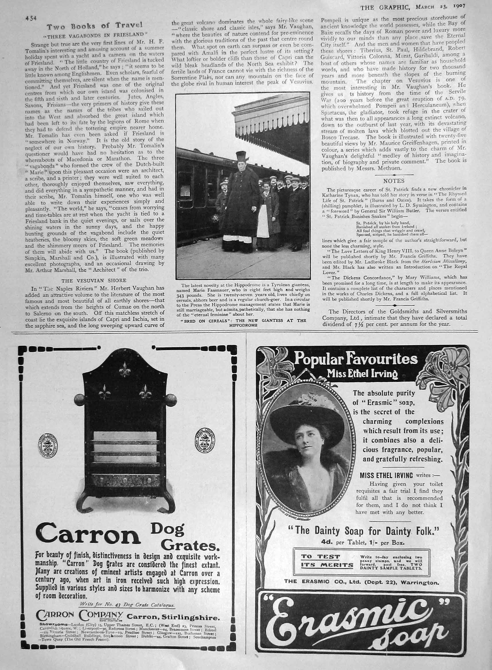 Original Old Antique Print 1907 Tyrolean Giantess Fassnauer Hippodrome Car 20th