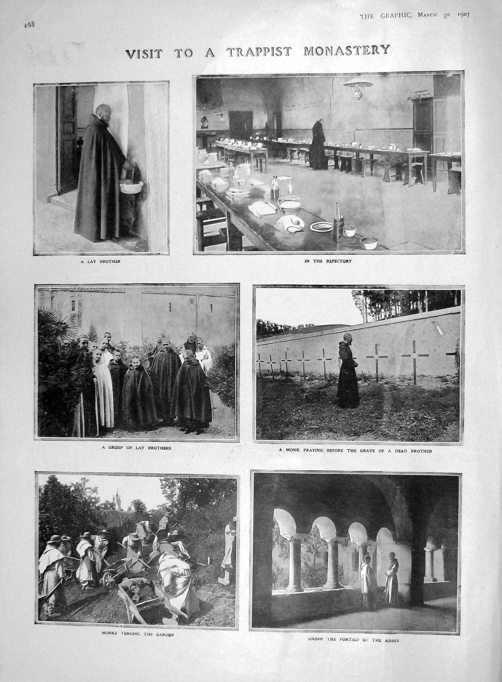 Original Old Antique Print 1907 Trappist Monastery Monk Abbey Lay Brothers 20th