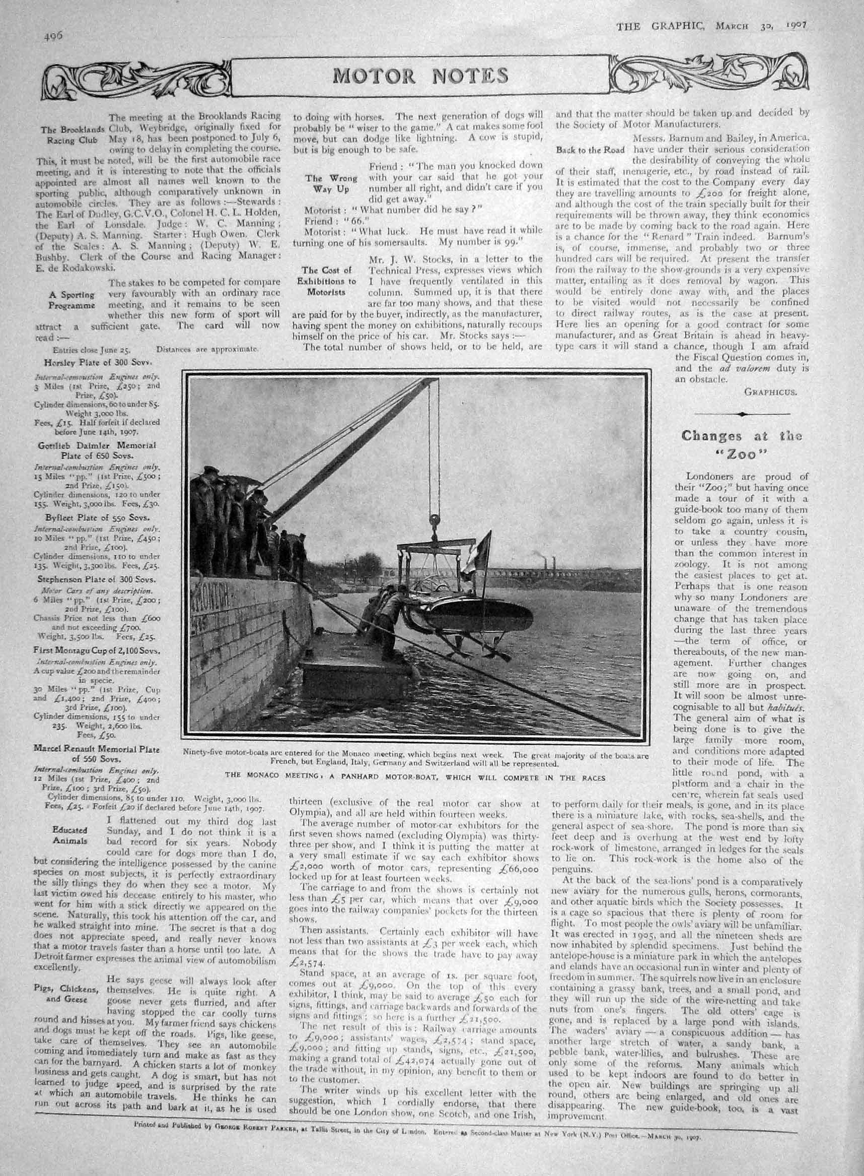 Original Old Antique Print 1907 Monaco Motor Boats Panhard France Sport 20th