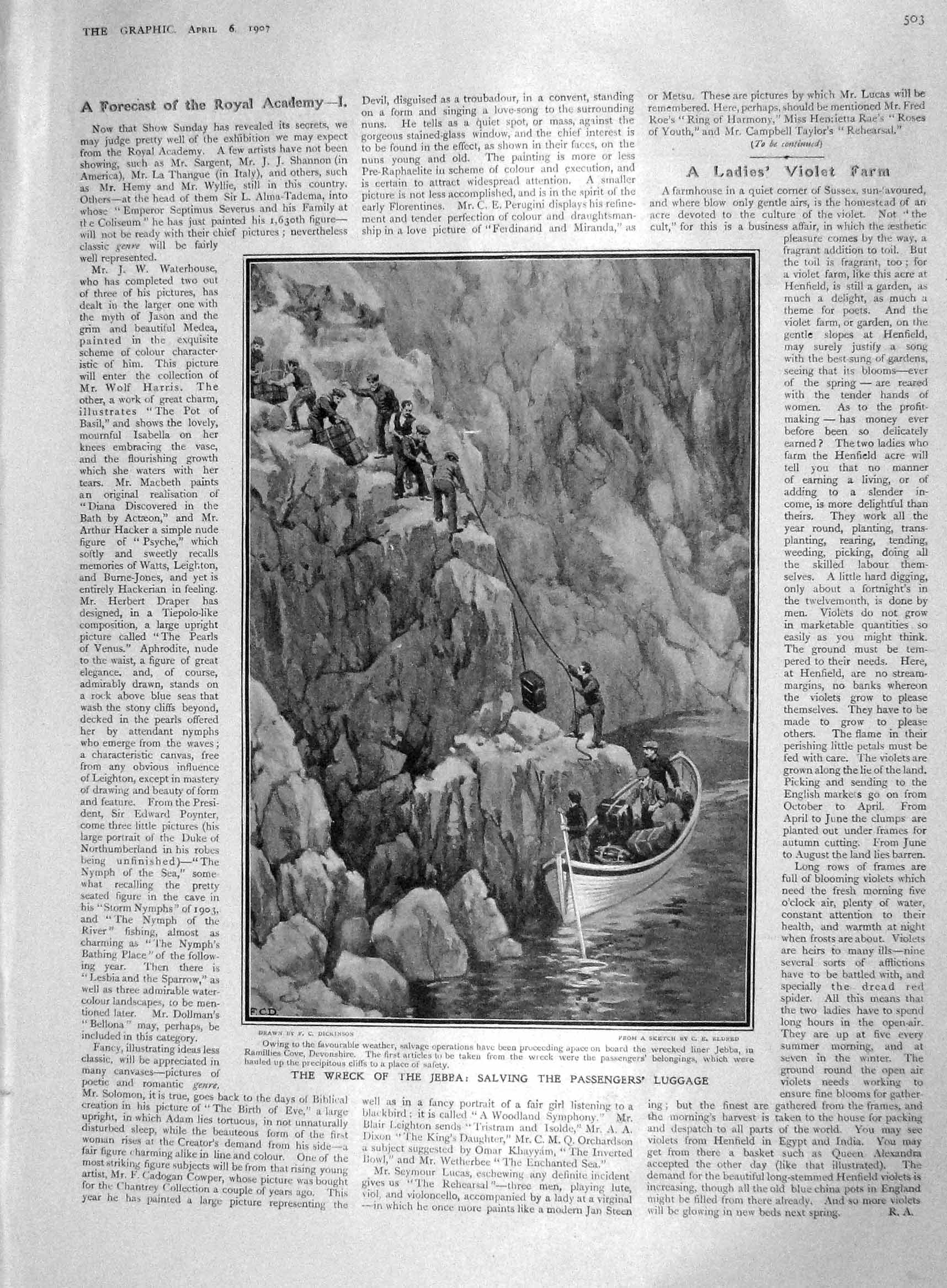 Original Old Antique Print 1907 Ship Wreck Jebba Ramillies Curzon Fitzherbert