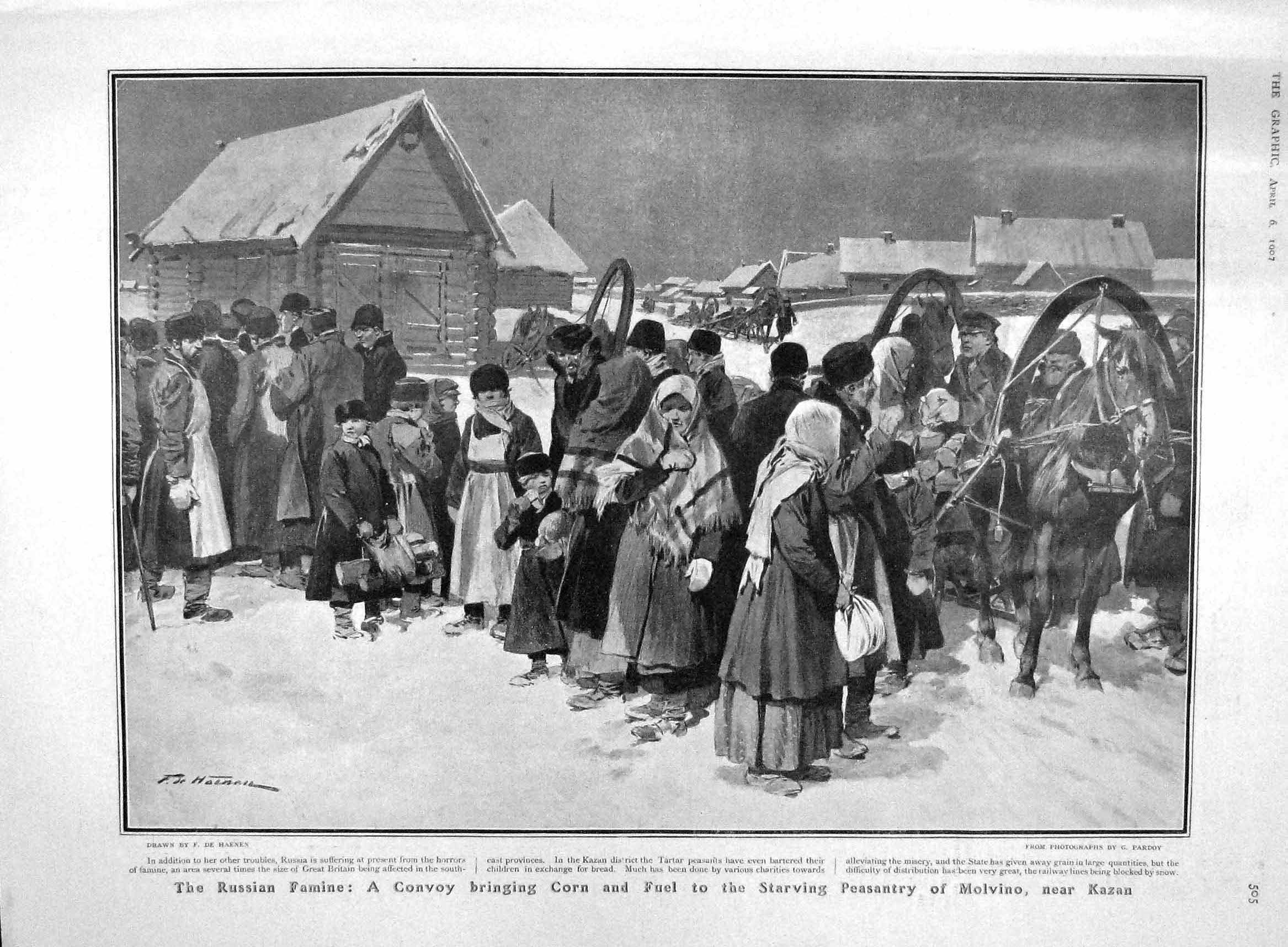 Original Old Antique Print 1907 Russian Famine Molvino Kazan Peasants Braila