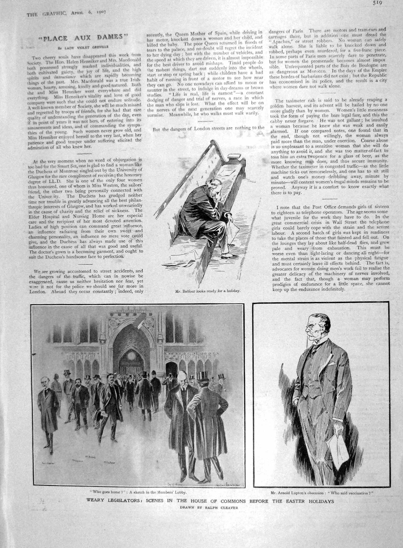 Original Old Antique Print 1907 Balfour ArnLupton House Commons Parliament 20th