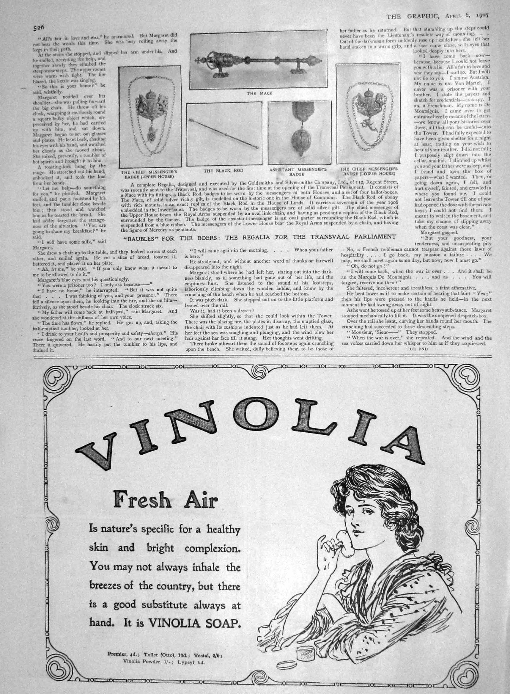 Old Antique Print 1907 Baubles Boers Regalia Transvaal Parliament Vinolia 20th