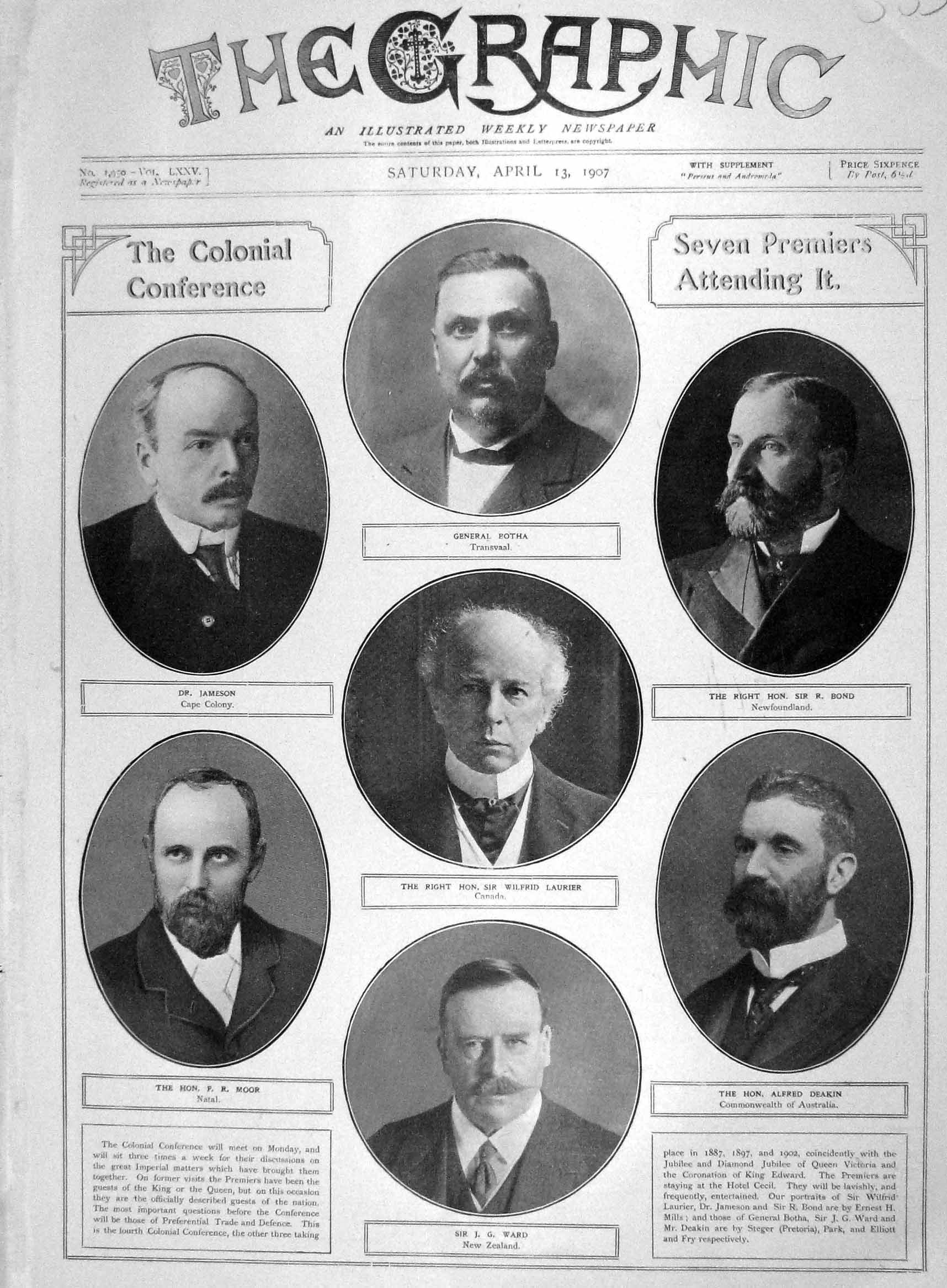 Original Old Antique Print 1907 Premier Jameson Botha Bond Laurier Moor Deakin
