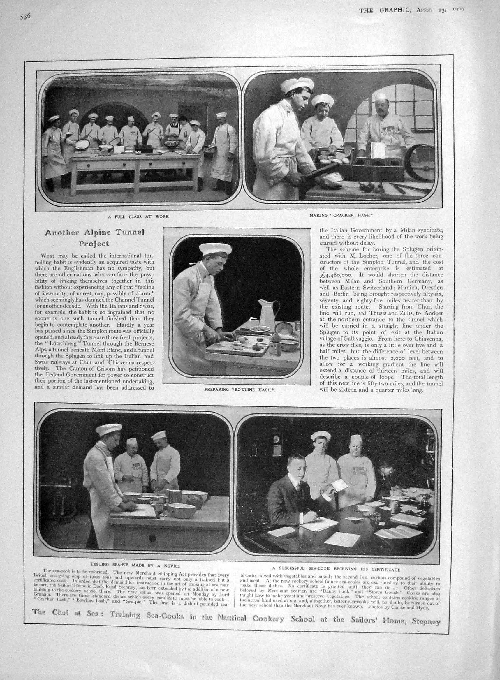 Old Antique Print 1907 Training Sea Cooks School Stepney Charles Santley 20th