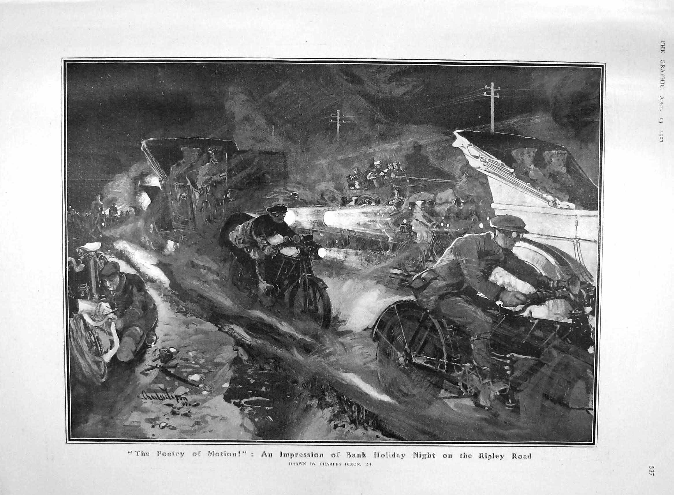 Old Antique Print 1907 Ripley Transport Bank Holiday King Alfonso Tennis 20th