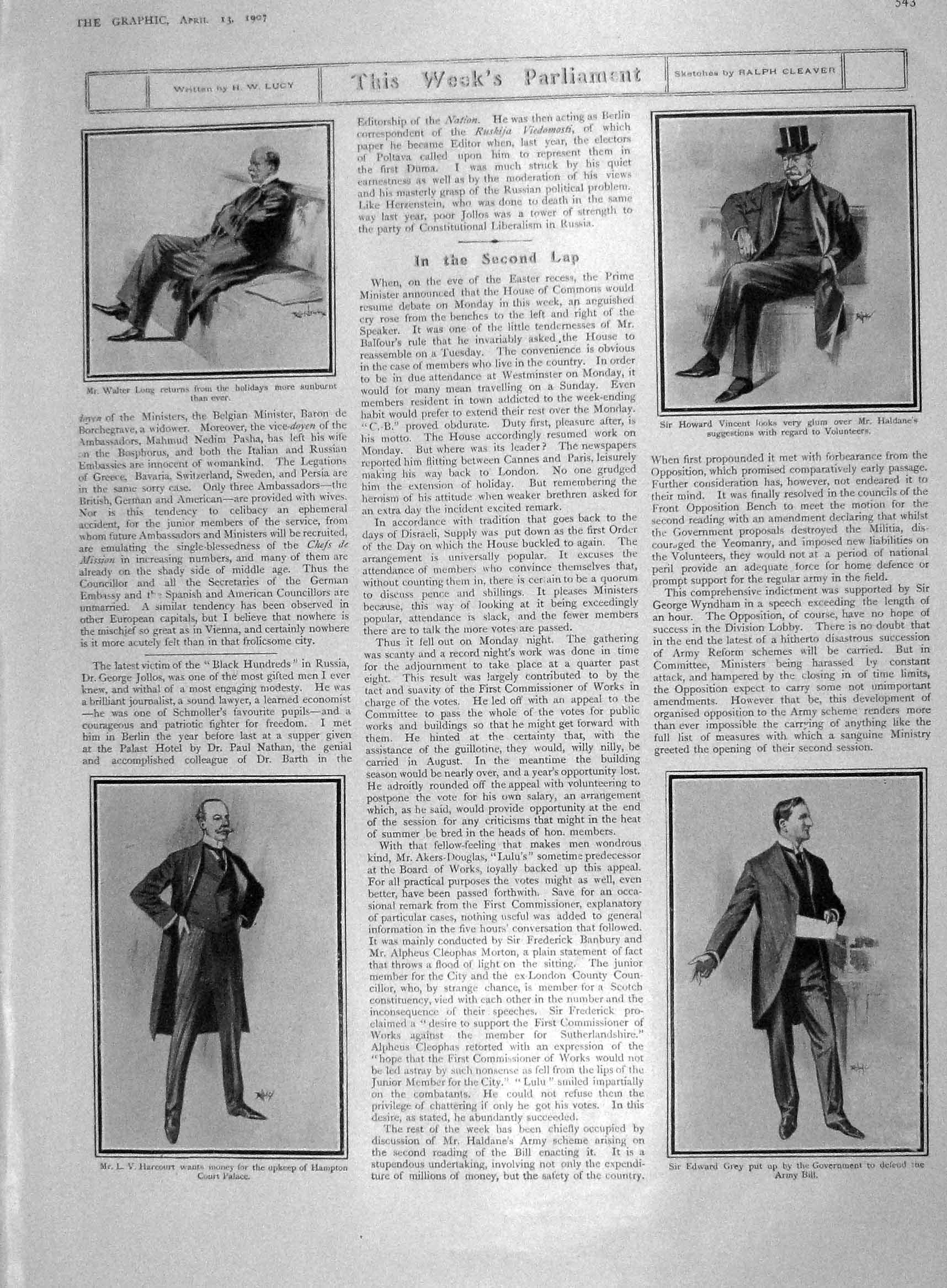 Old Antique Print 1907 Parliament Long Vincent Grey Harcourt Government 20th