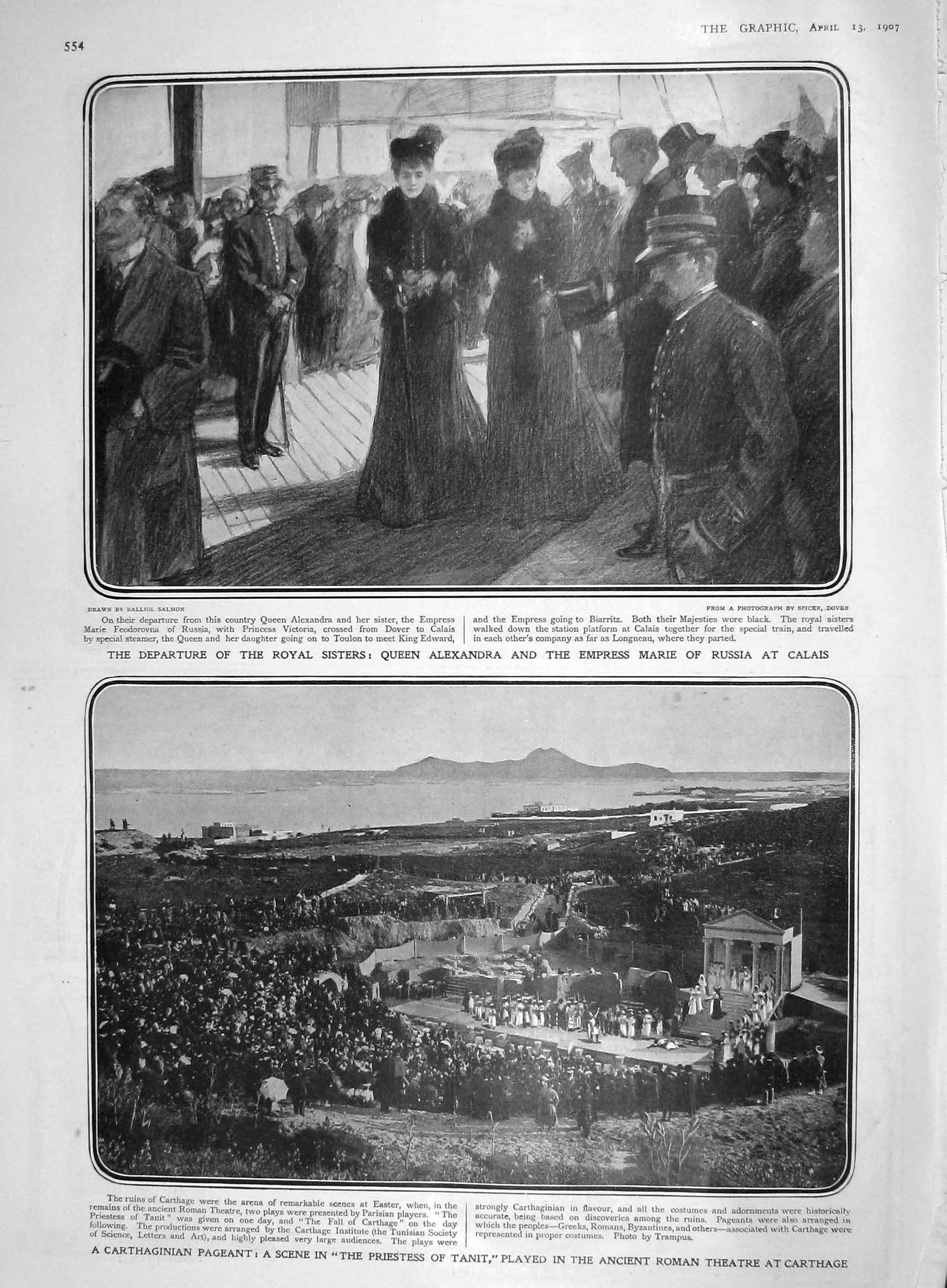 Old Antique Print 1907 Queen Alexandra Empress Marie Russia Carthage Rome 20th
