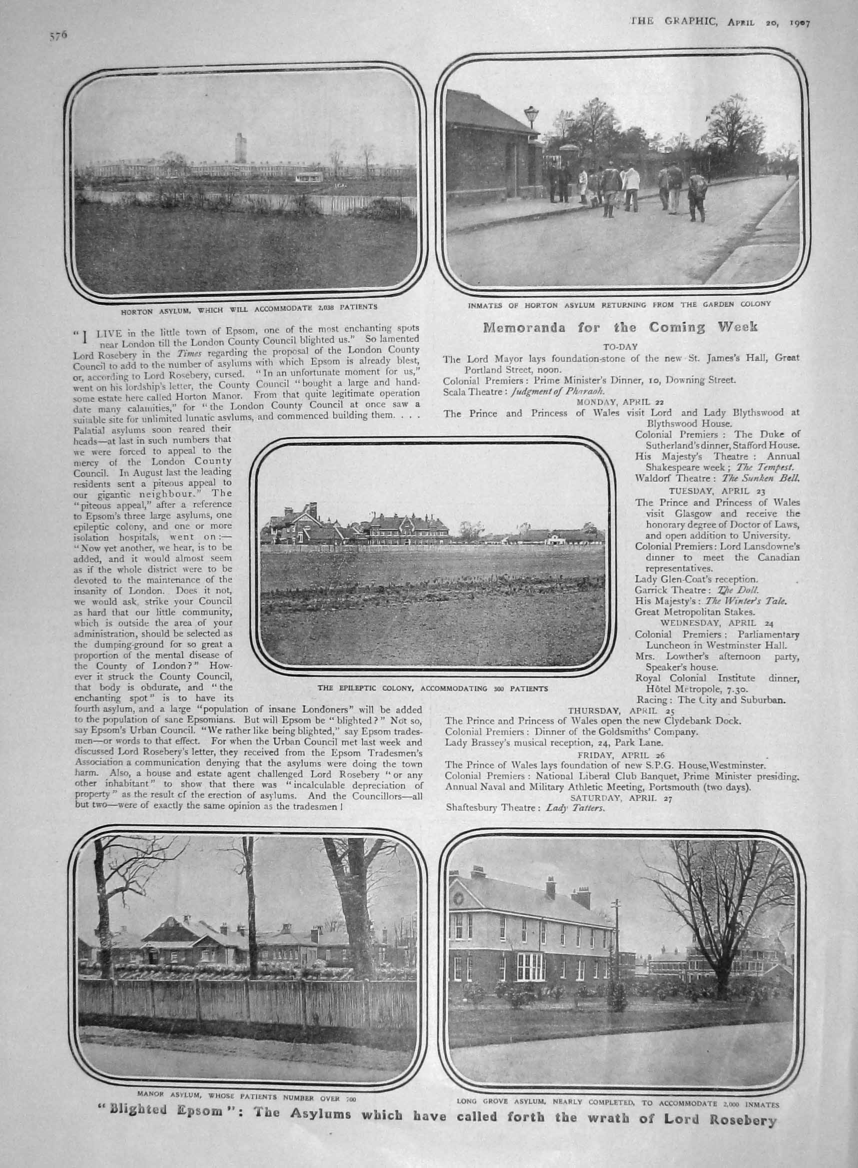 Original Old Antique Print 1907 Asylum Manor Long Grove Epileptic Horto 20th