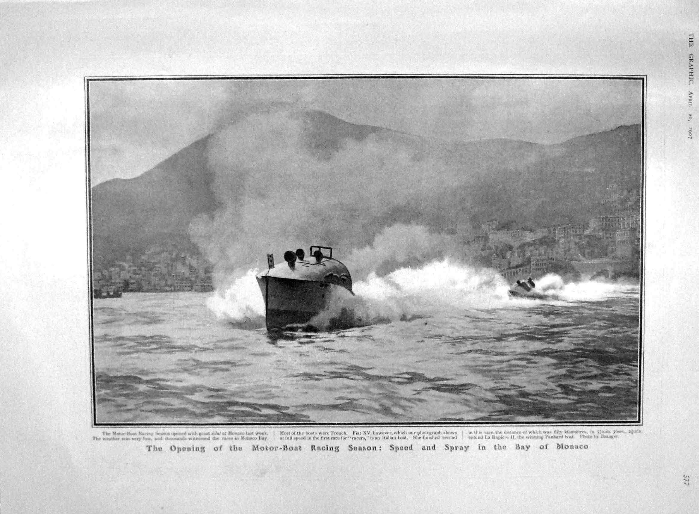 Original Old Antique Print 1907 Motor Boat Sport Monaco Lord Mayor Guildhall