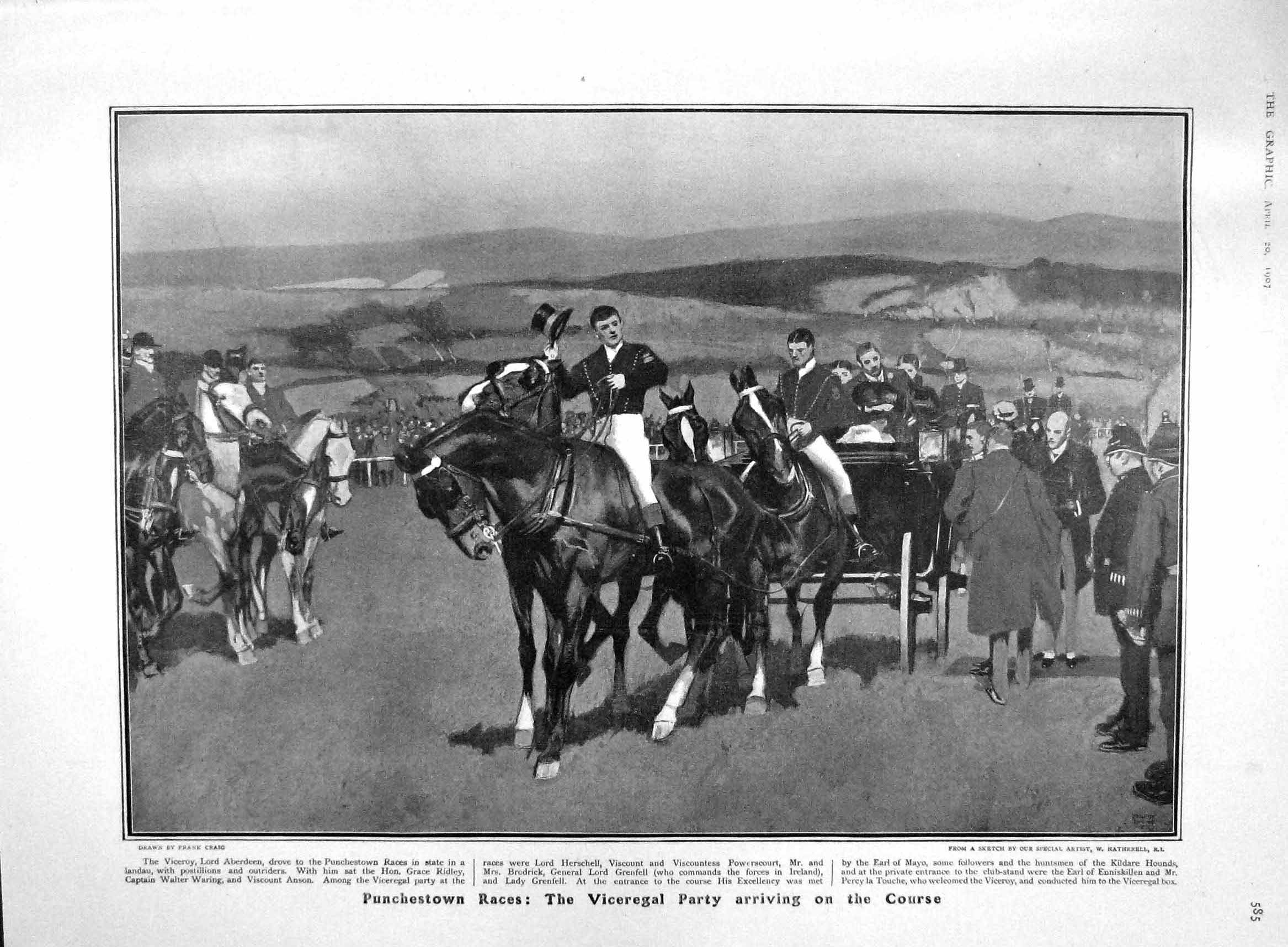 Original Old Antique Print 1907 Punchestown Lord Aberdeen Davis Grantham Nevill