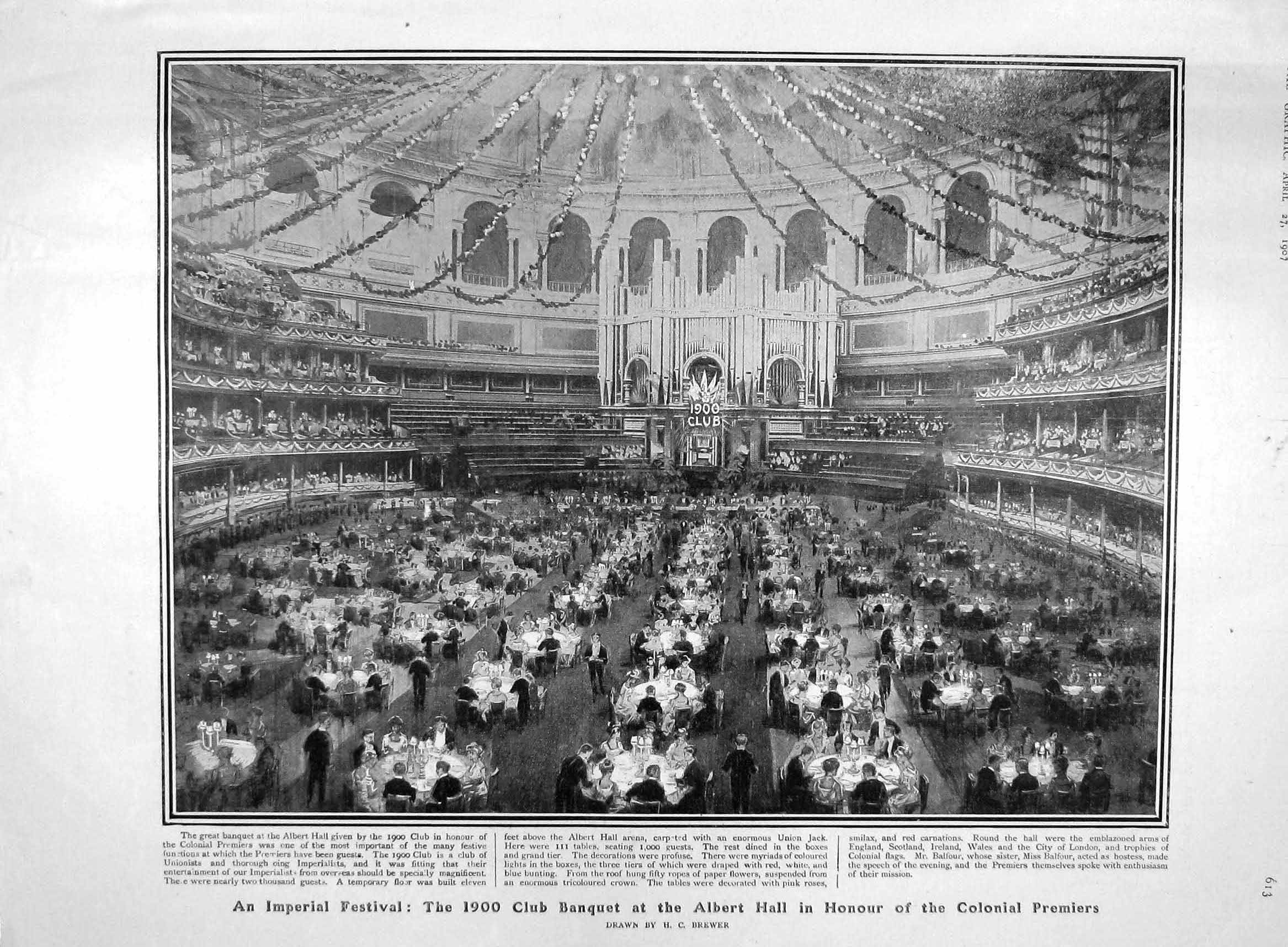 Original Old Antique Print 1907 Albert Hall Imperial Festival Midleton Duk 20th