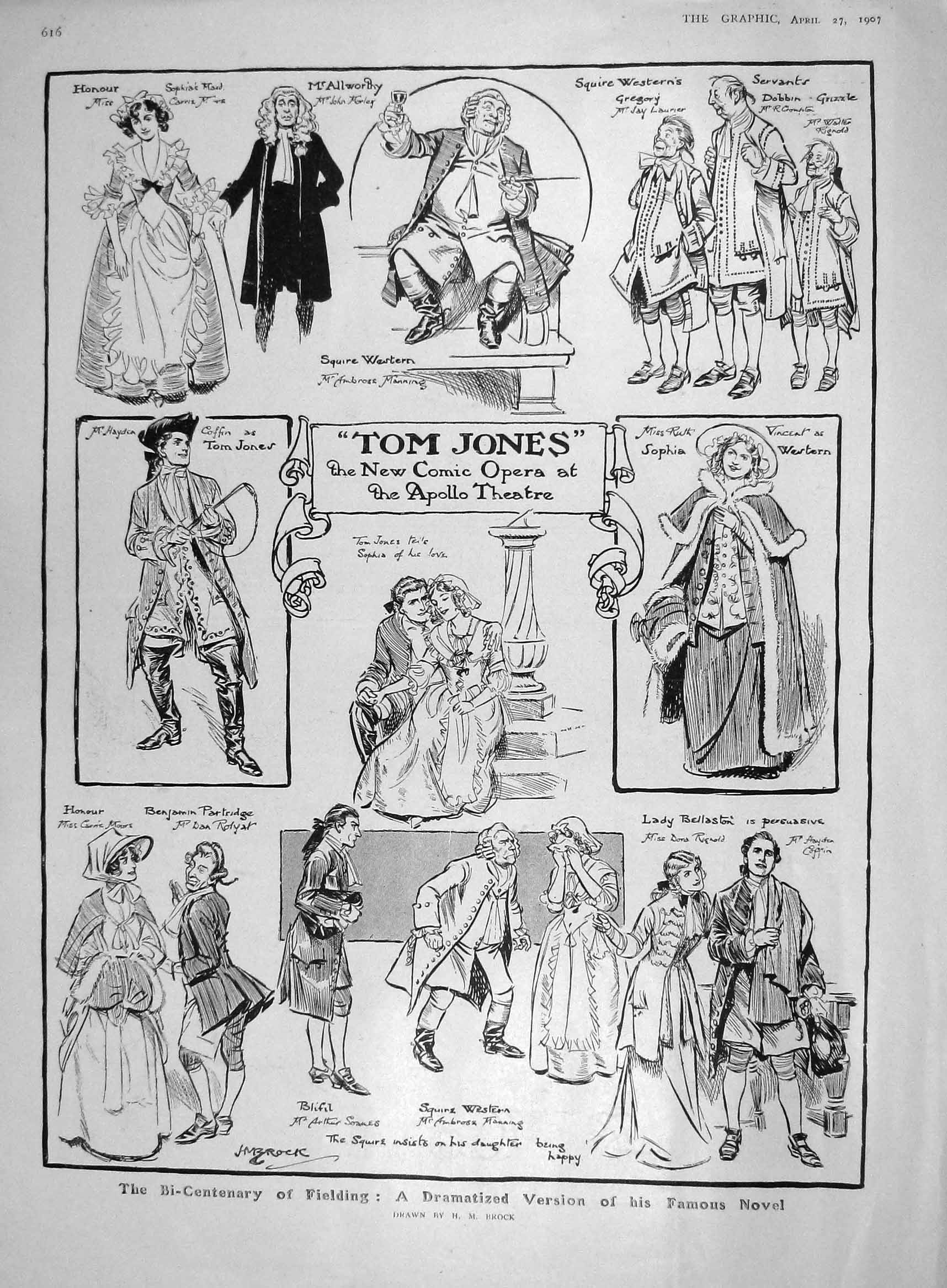 Original Old Antique Print 1907 Tom Jones Opera Apollo Theatre Kennel Cl 20th