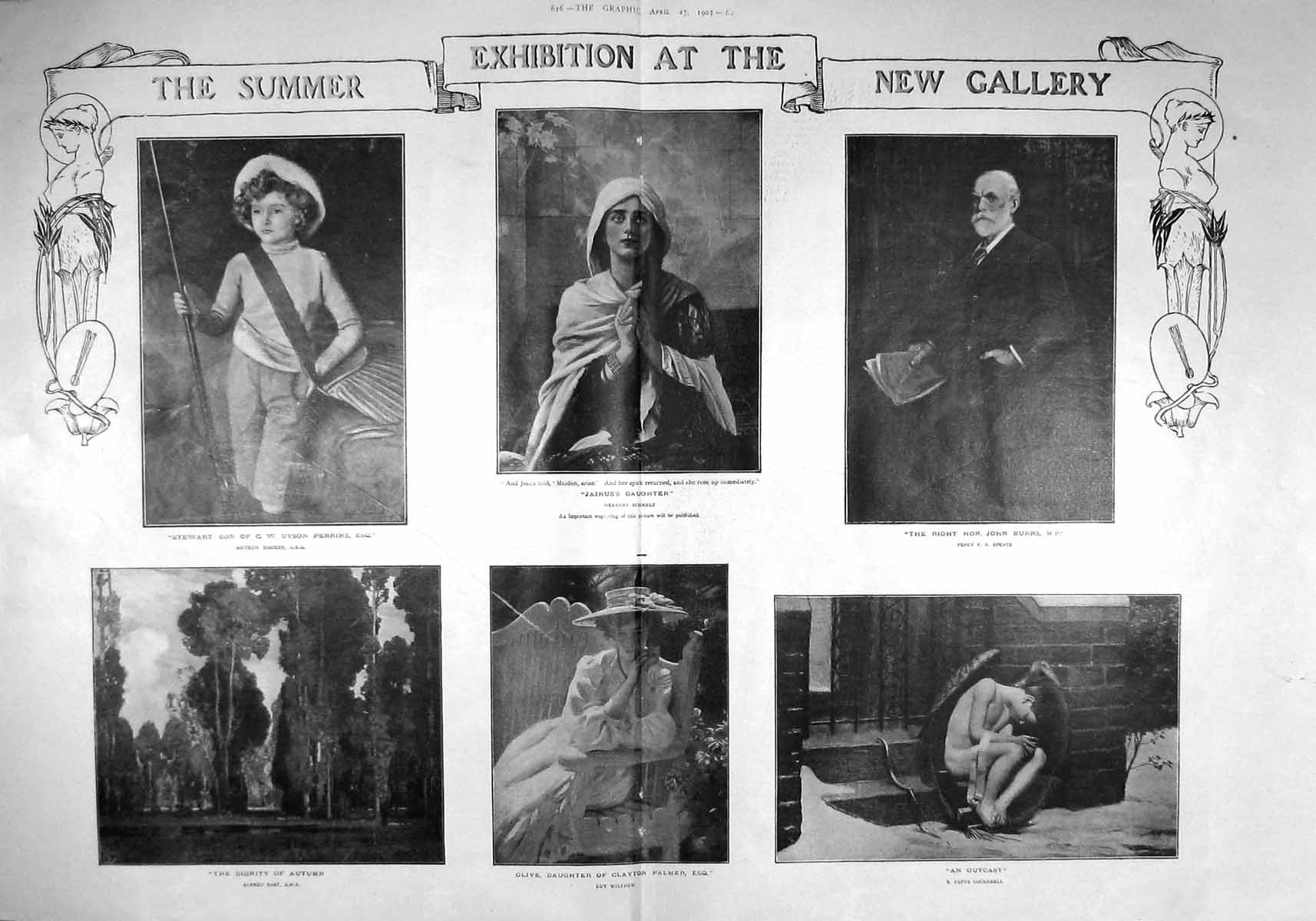 Old Antique Print 1907 Olive Palmer John Burne Stewart Jairus Daughter 20th