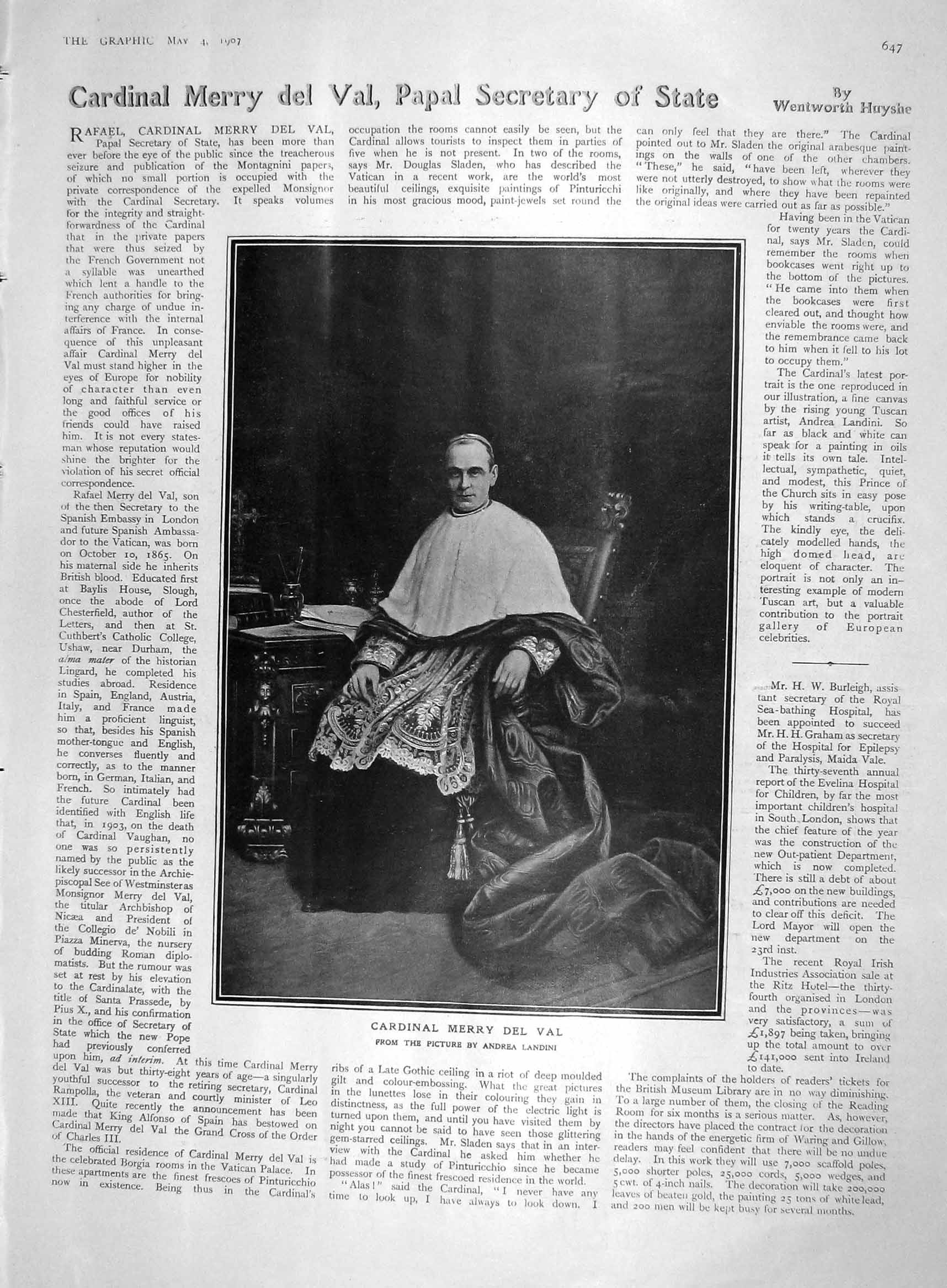 Original Old Antique Print 1907 Cardinal Merry Del Val Prince Wales In 20th