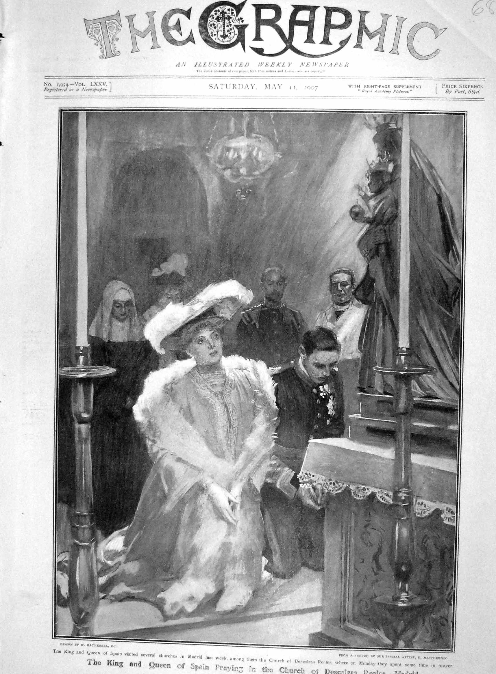 Original Old Antique Print 1907 King Queen Spain Church Descalzas Reales Madrid