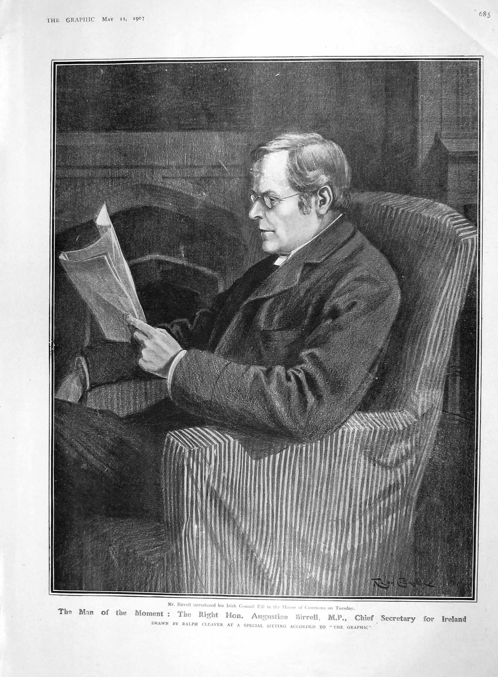 Original Old Antique Print 1907 Birrell Ireland Commons Prince Sadanaru Fushimi