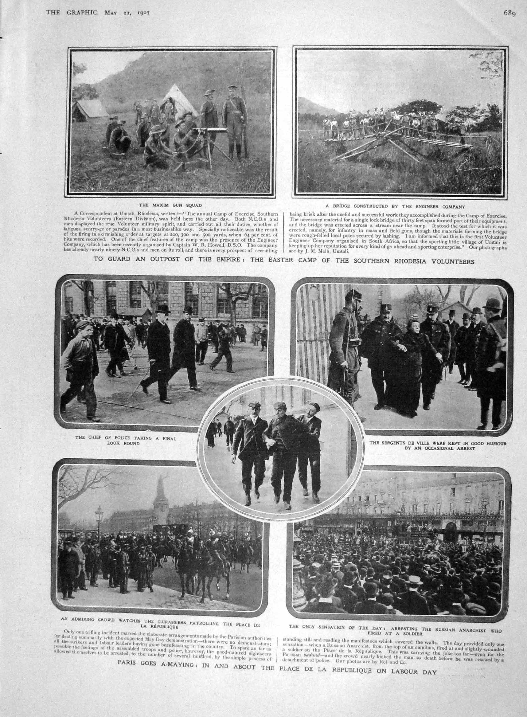 Old Antique Print 1907 Paris Labour Republique Rhodesia Solomon Fushimi 20th
