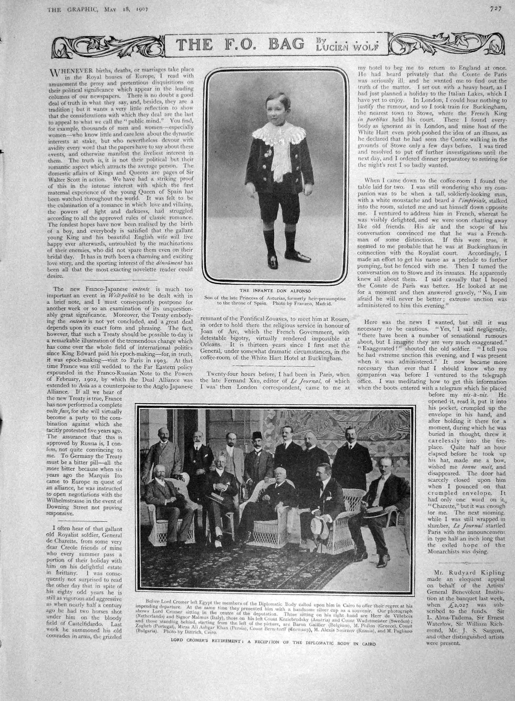 Old Antique Print 1907 Don Alfonso Lord Cromer Cairo Prince Fushimi City 20th