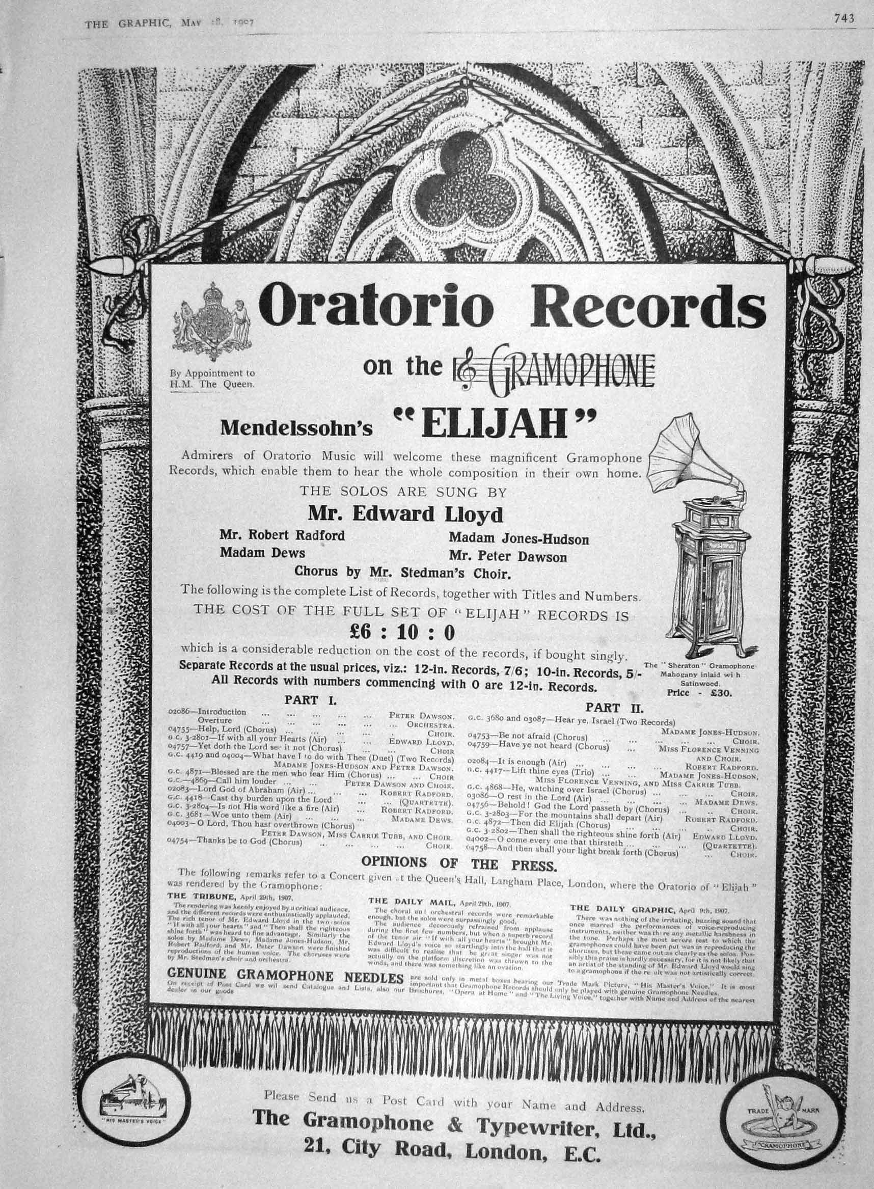 Original Old Antique Print 1907 Advertisement Gramophone Typewriter O 20th