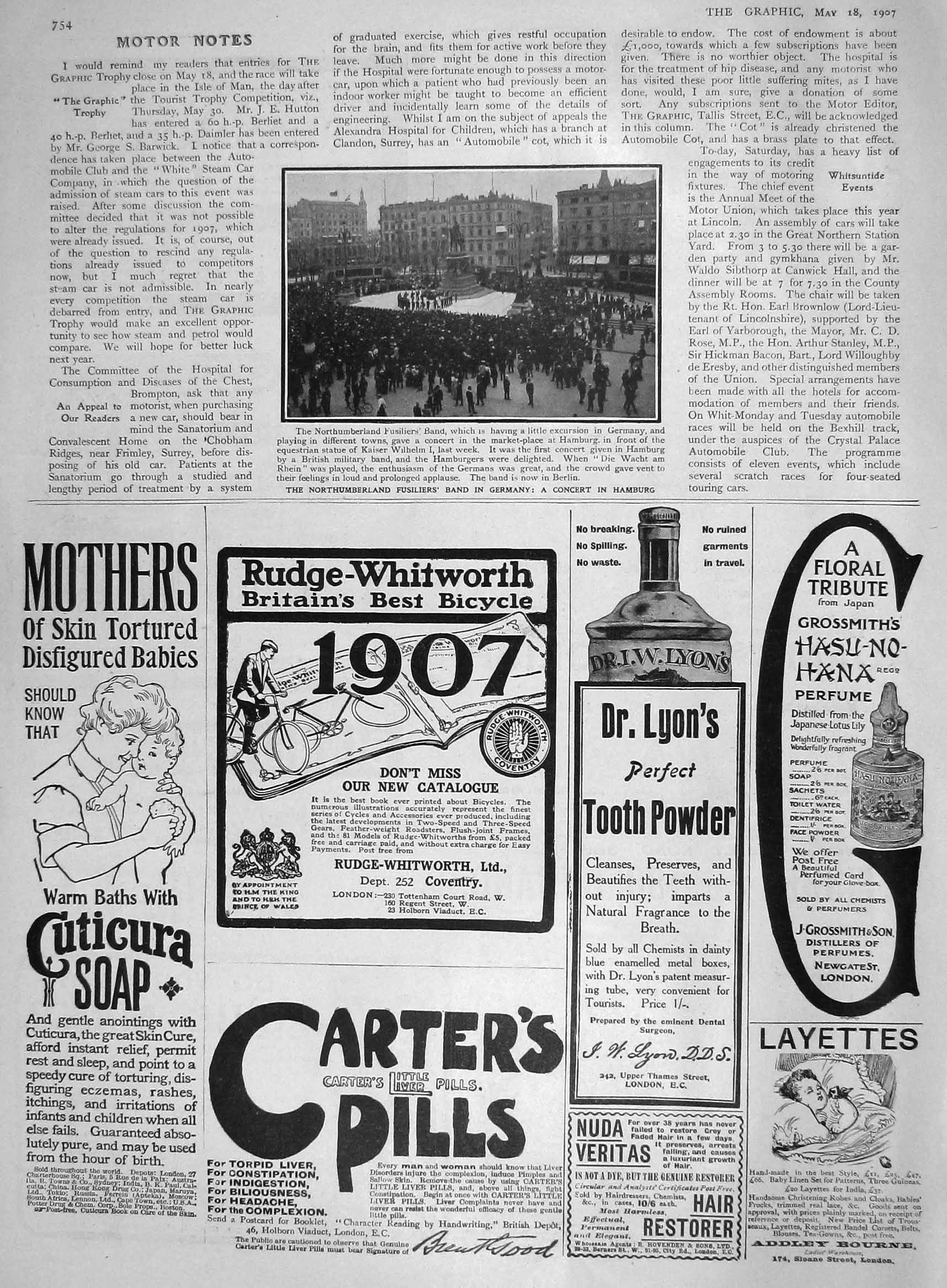 Original Old Antique Print 1907 Northumberland Fusiliers Germany Hamburg Lyons