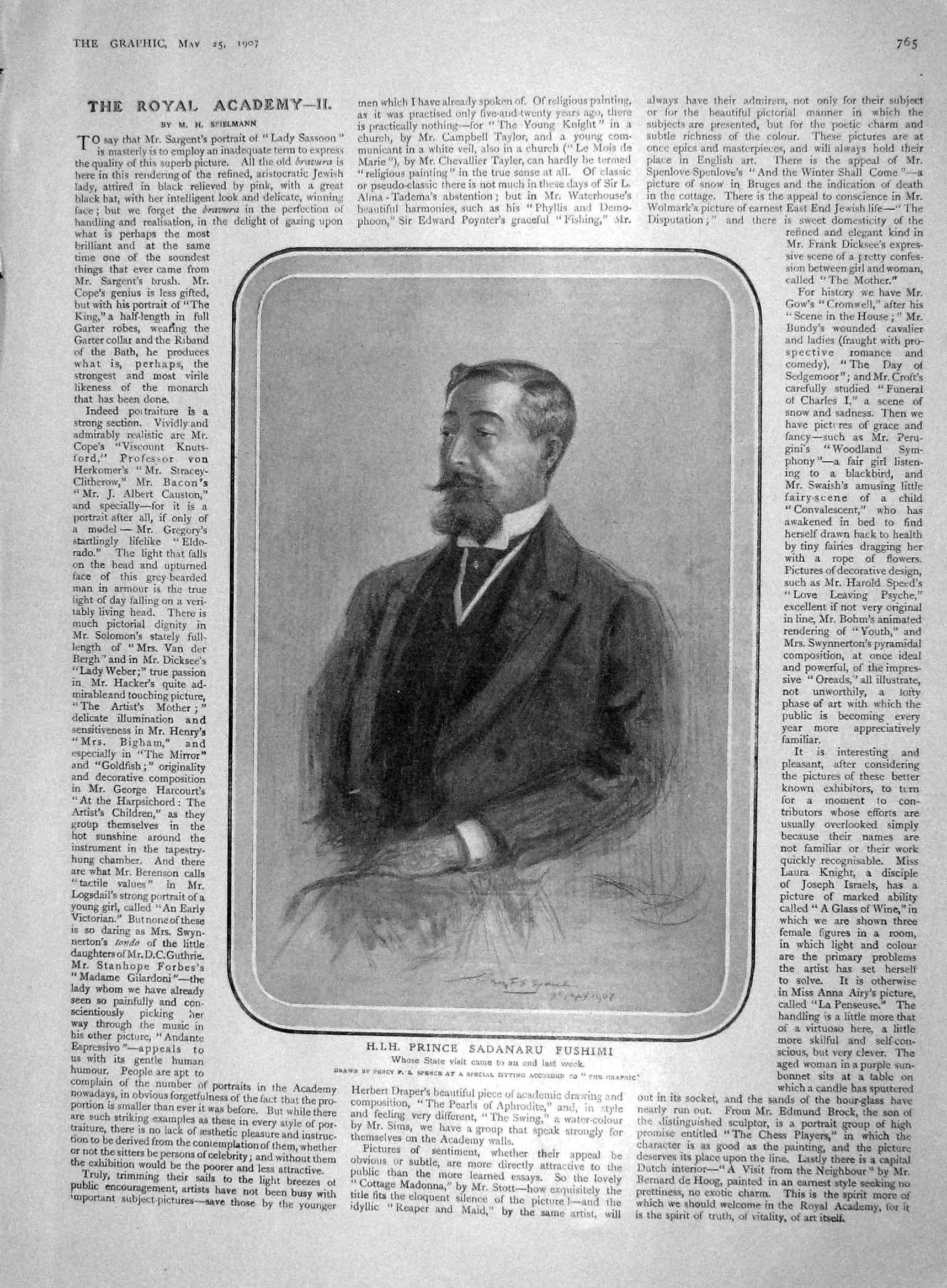 Original Old Antique Print 1907 Prince Sadanaru Fushimi General Lawrence Abbey