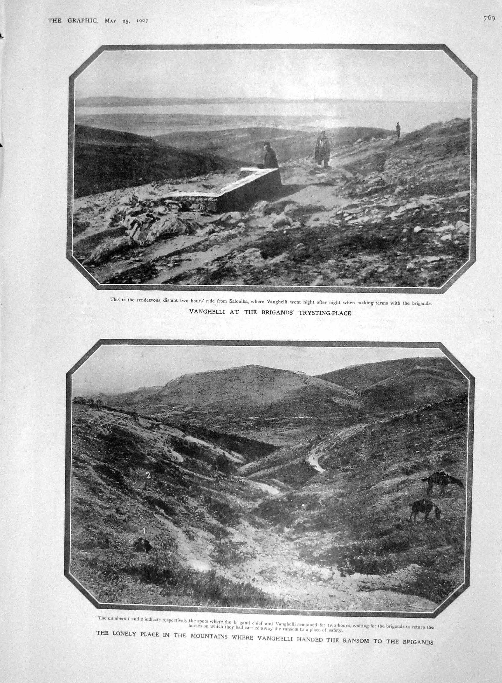 Original Old Antique Print 1907 Vanghelli Brigands Mountains Tsarevitch Alexis