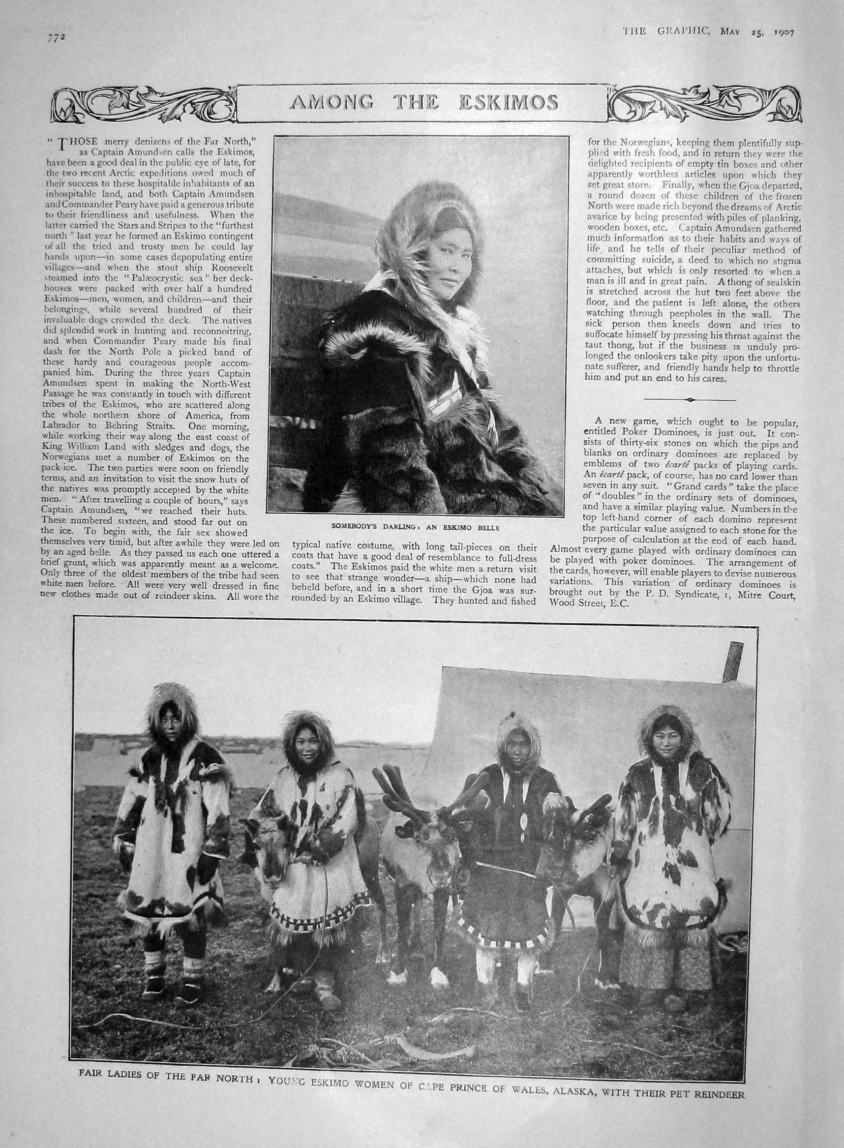 Old Antique Print 1907 Eskimo Girl Alaska Alpheus Cleophas Morton White 20th