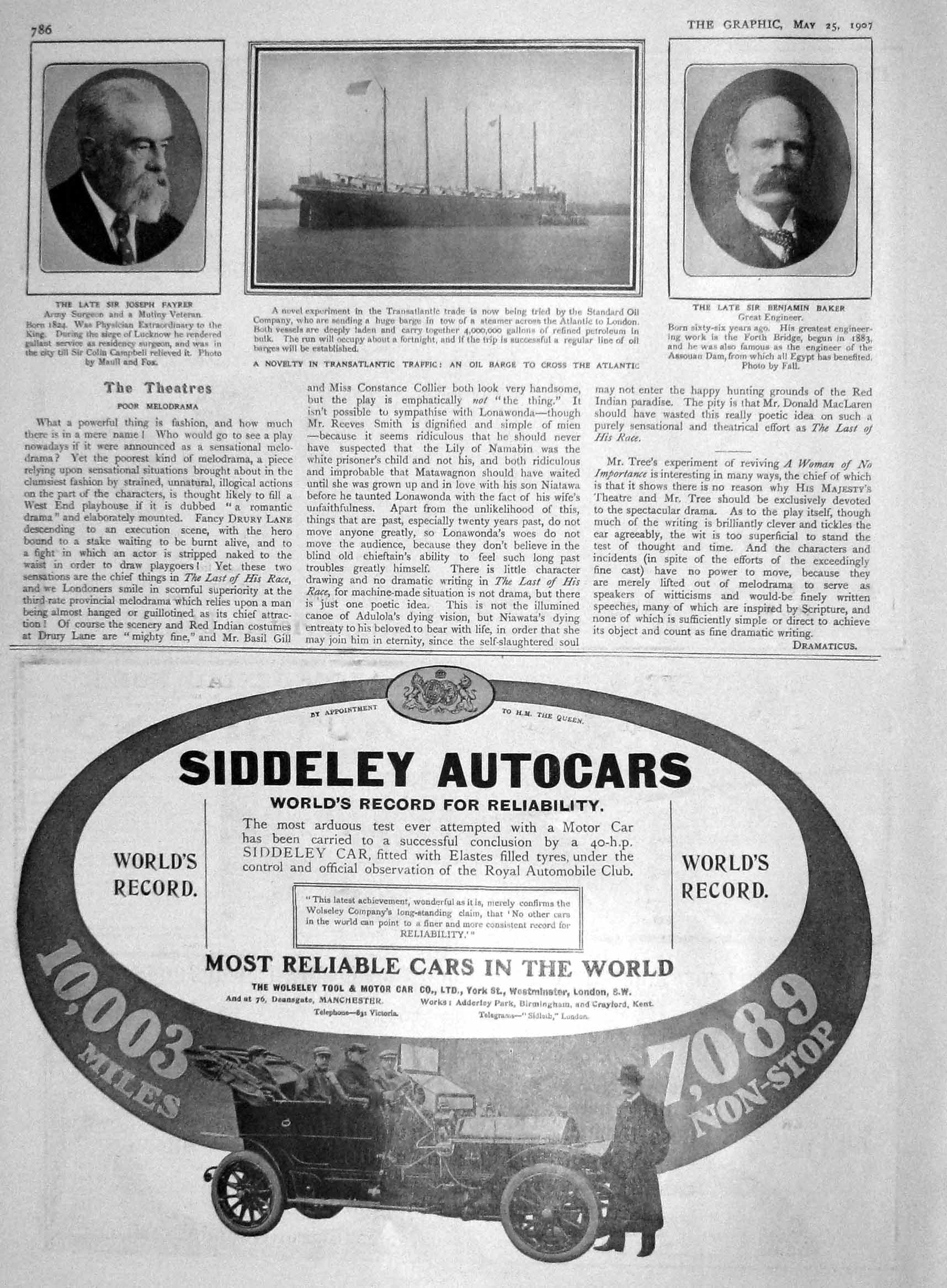 Original Old Antique Print 1907 Oil Barge Ship Benjamin Baker Joseph Fayrer Car