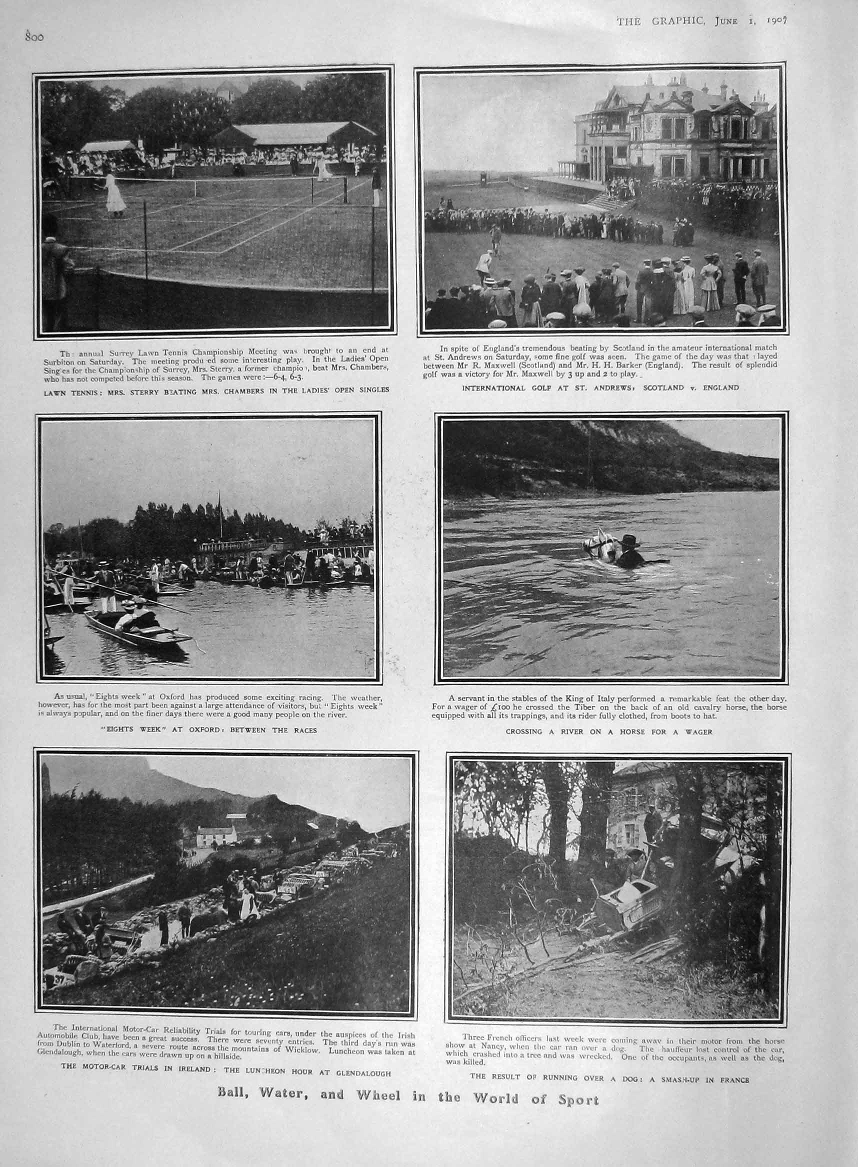 Old Antique Print 1907 Sport Tennis Golf Andrews Commander Peary Arctic 20th