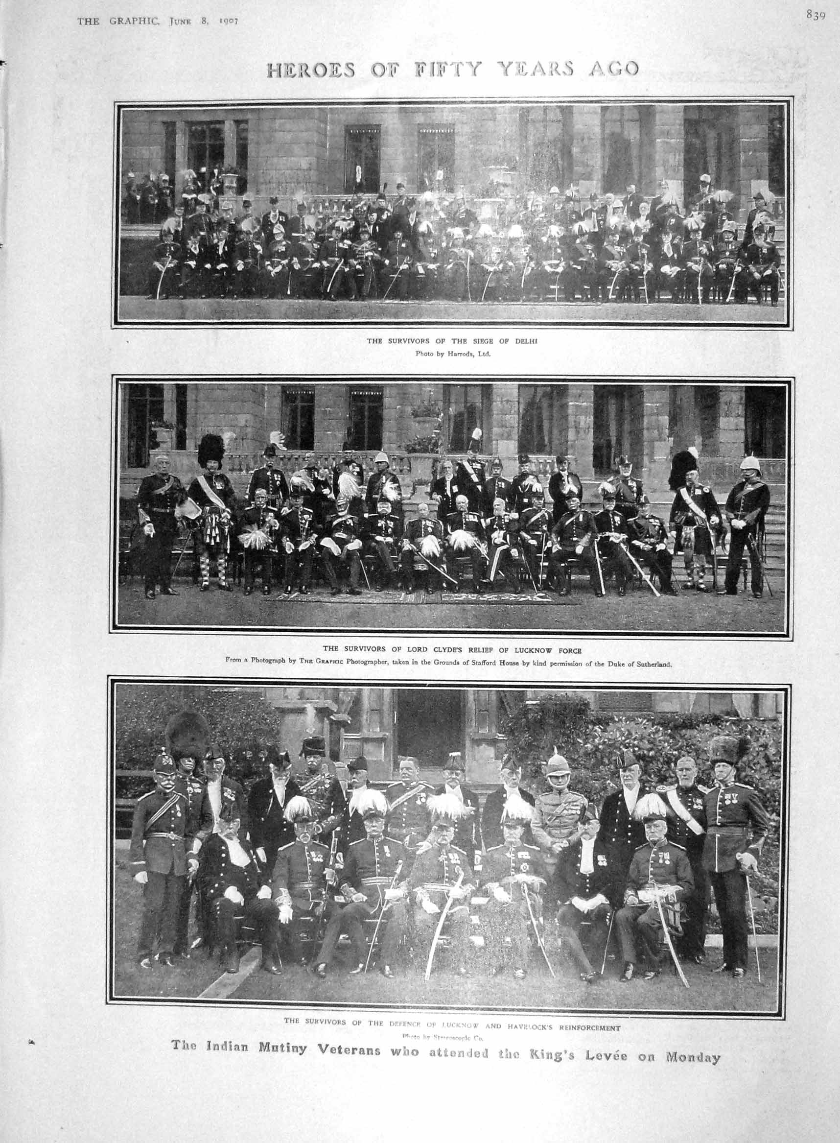 Original Old Antique Print 1907 Indian Veterans Delhi Clyde Lucknow Lloyd 20th