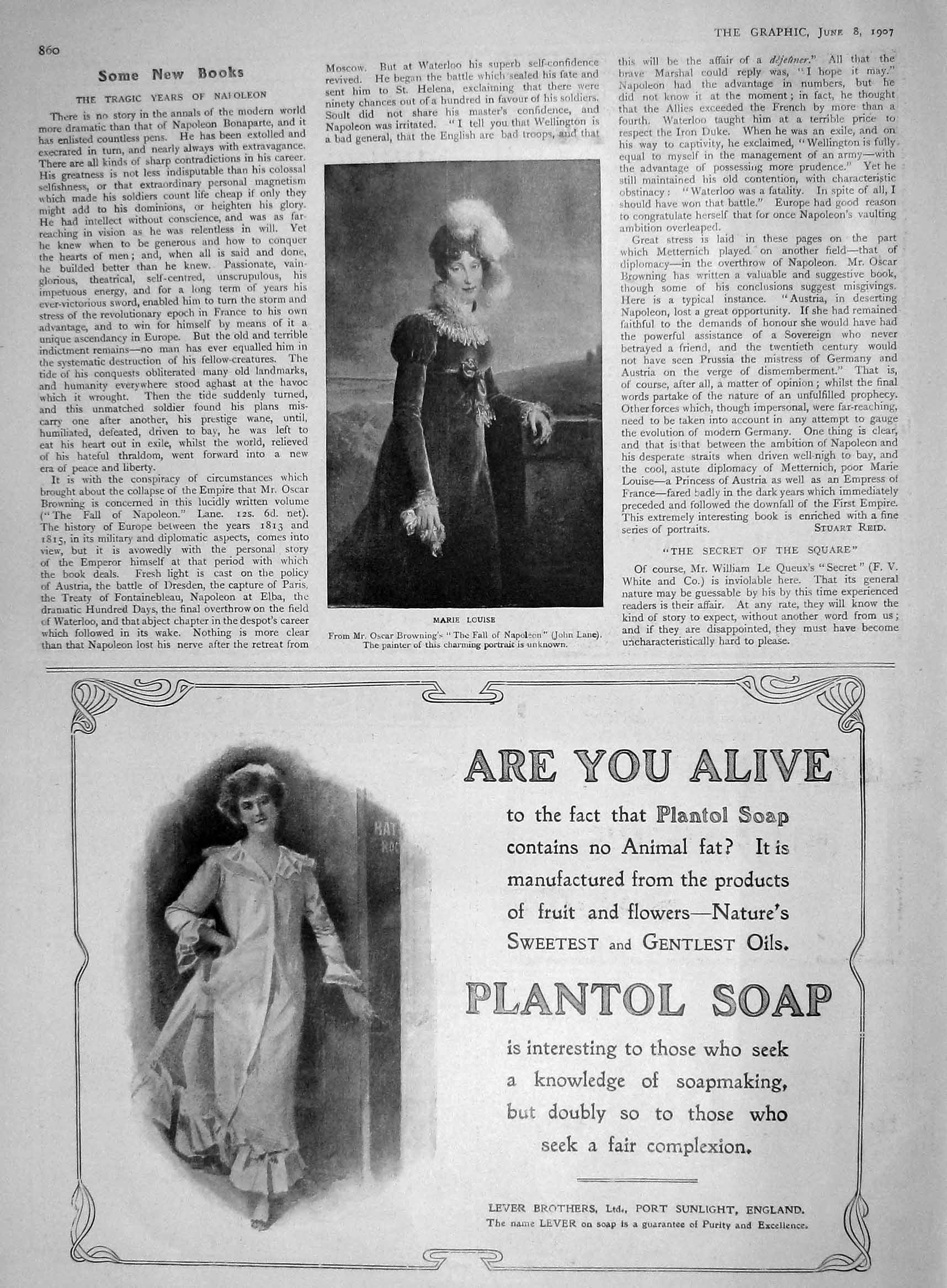 Old Antique Print 1907 Portrait Marie Louise Plantol Soap Lever Brothers 20th