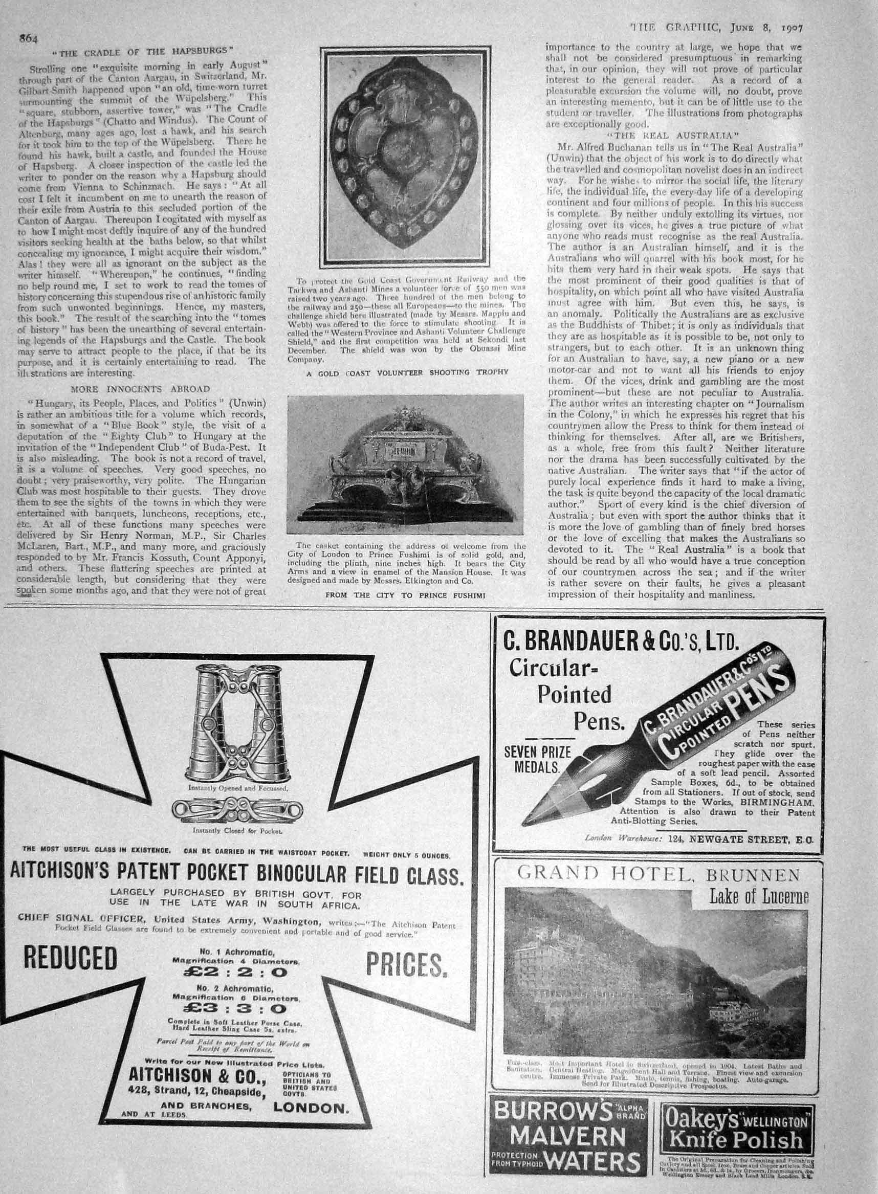 Original Old Antique Print 1907 GCoast Shooting Trophy Prince Fushimi Casket