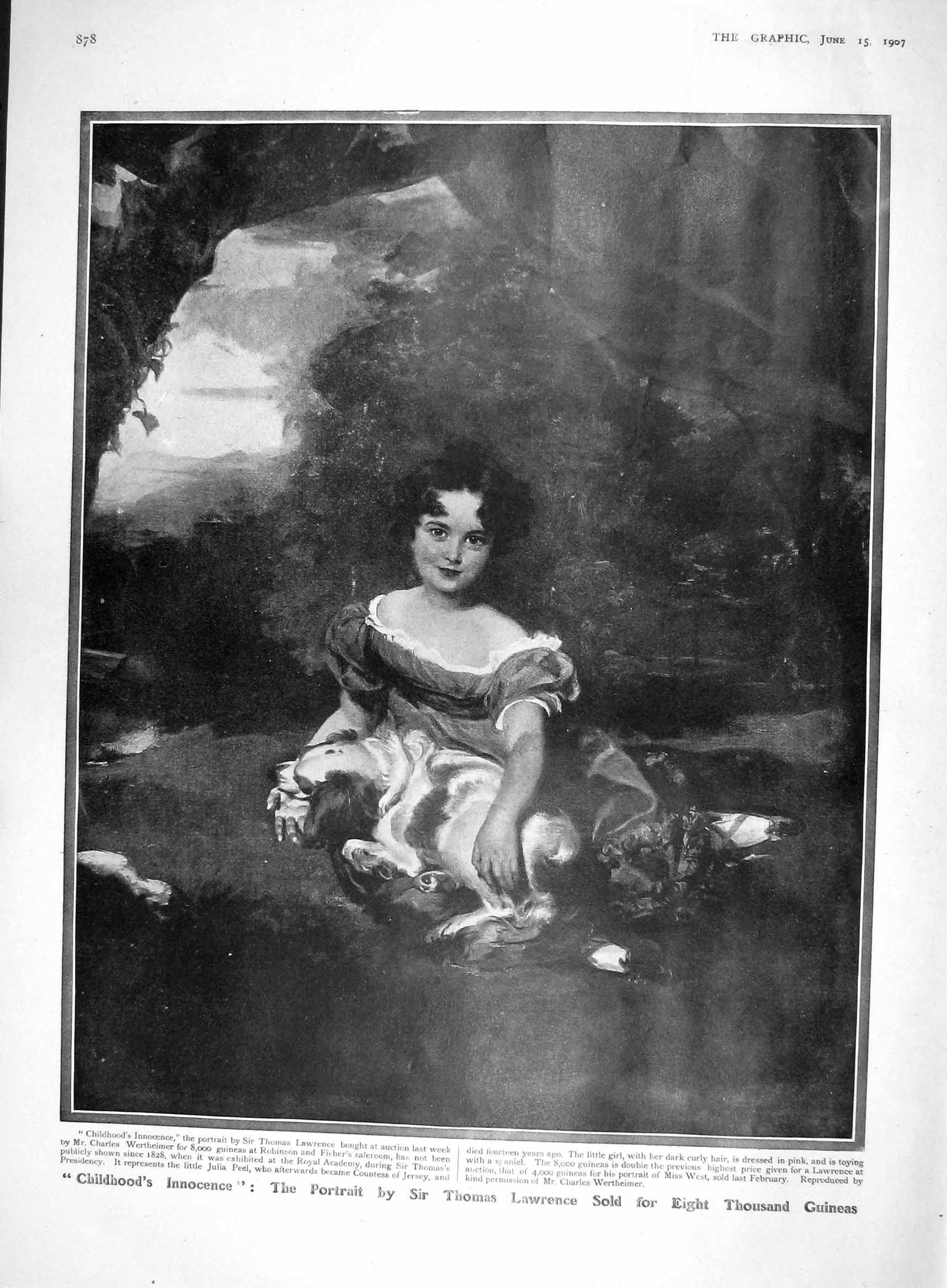 Old Antique Print 1907 Portrait Young Girl Lawrence Ottley Elles Fry Reay 20th