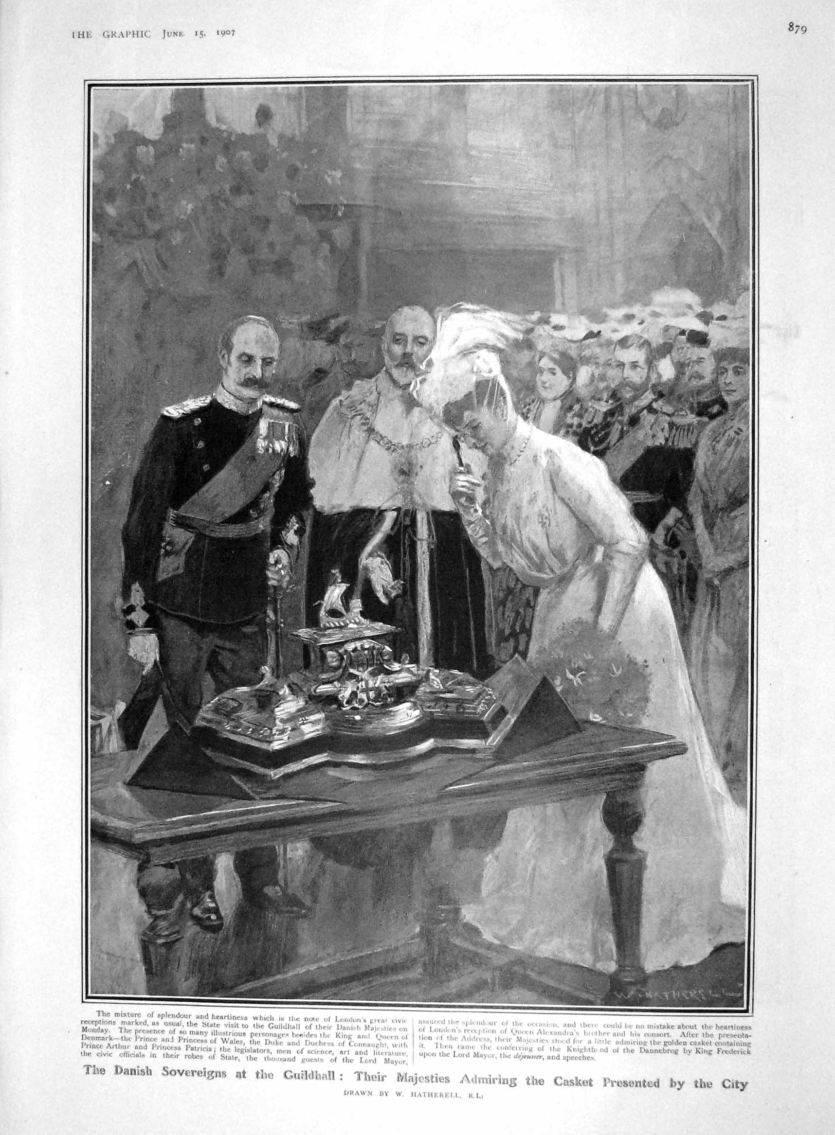 Old Antique Print 1907 King Denmark Guildhall Prince Wales Duke Connaught 20th