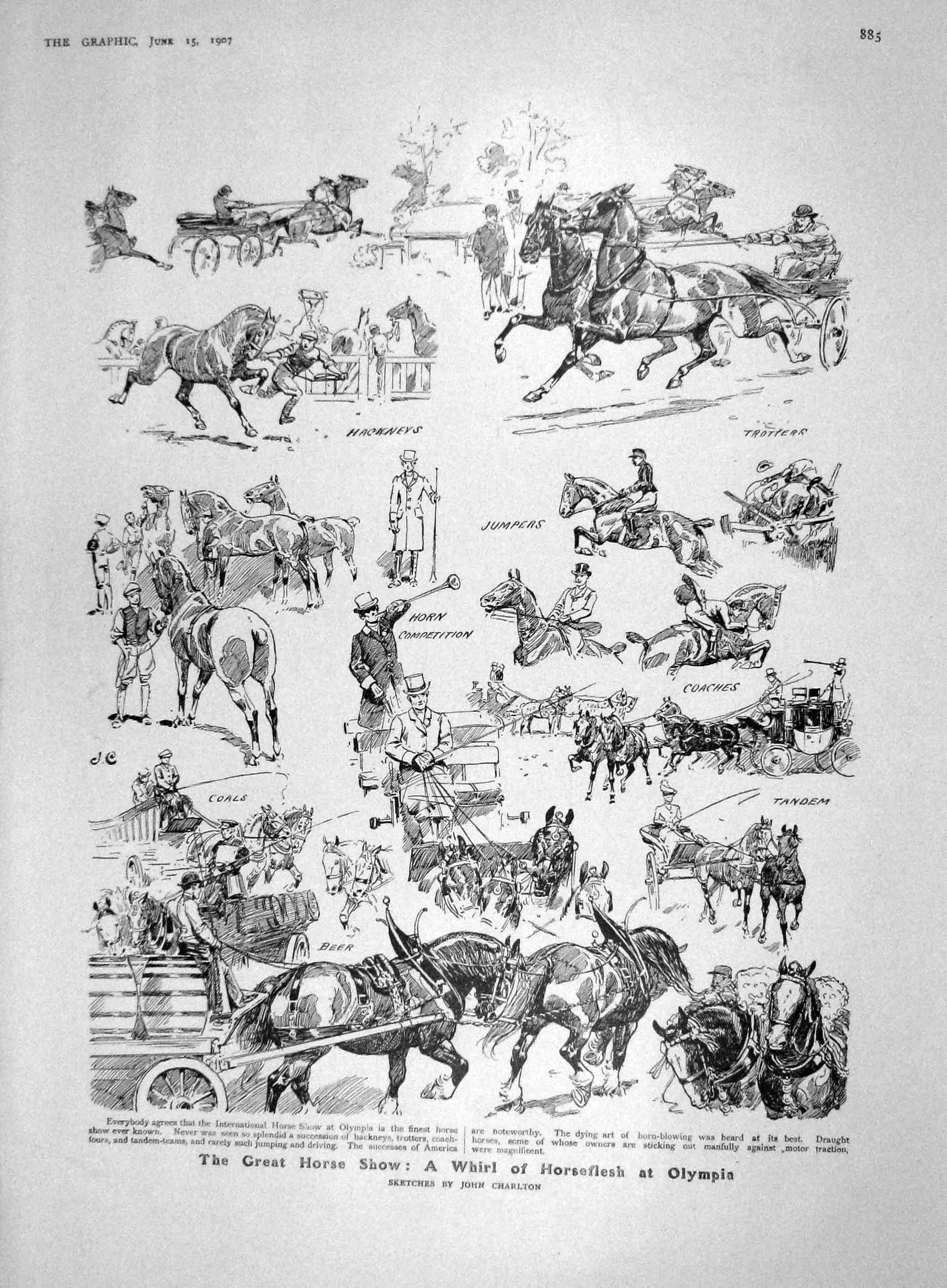 Old Antique Print 1907 Horse Show Olympia Albrecht Mecklenburg Brunswick 20th