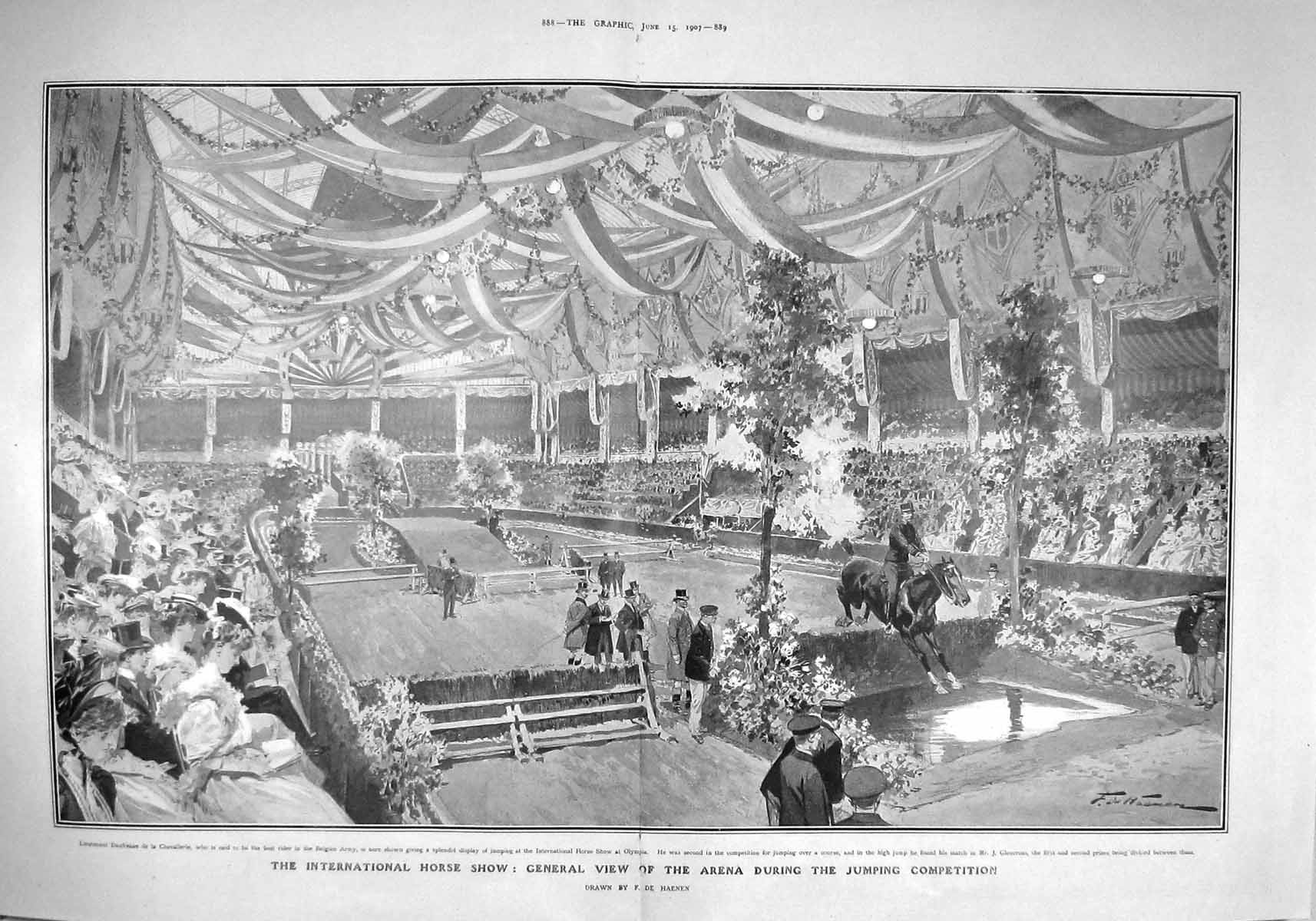 Antique Old Print 1907 International Horse Show Chevallerie Olympia Sport 20th