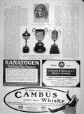 Old Antique Print 1907 Mlle' Scalar Olympia Horse Show Cups Cambus Whisky 20th