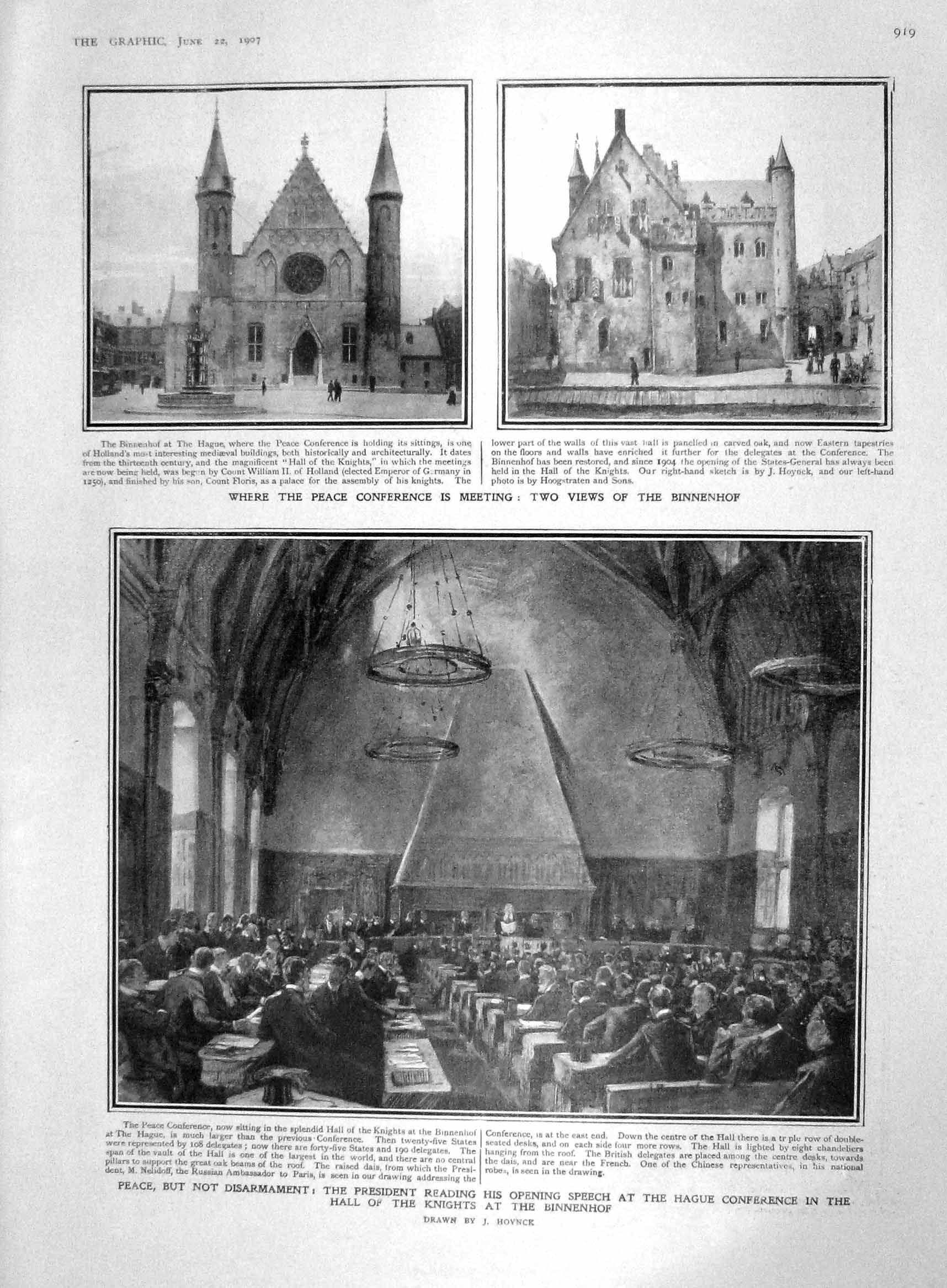 Original Old Antique Print 1907 Binnenhpeace Conference Hague Holland Nelidoff