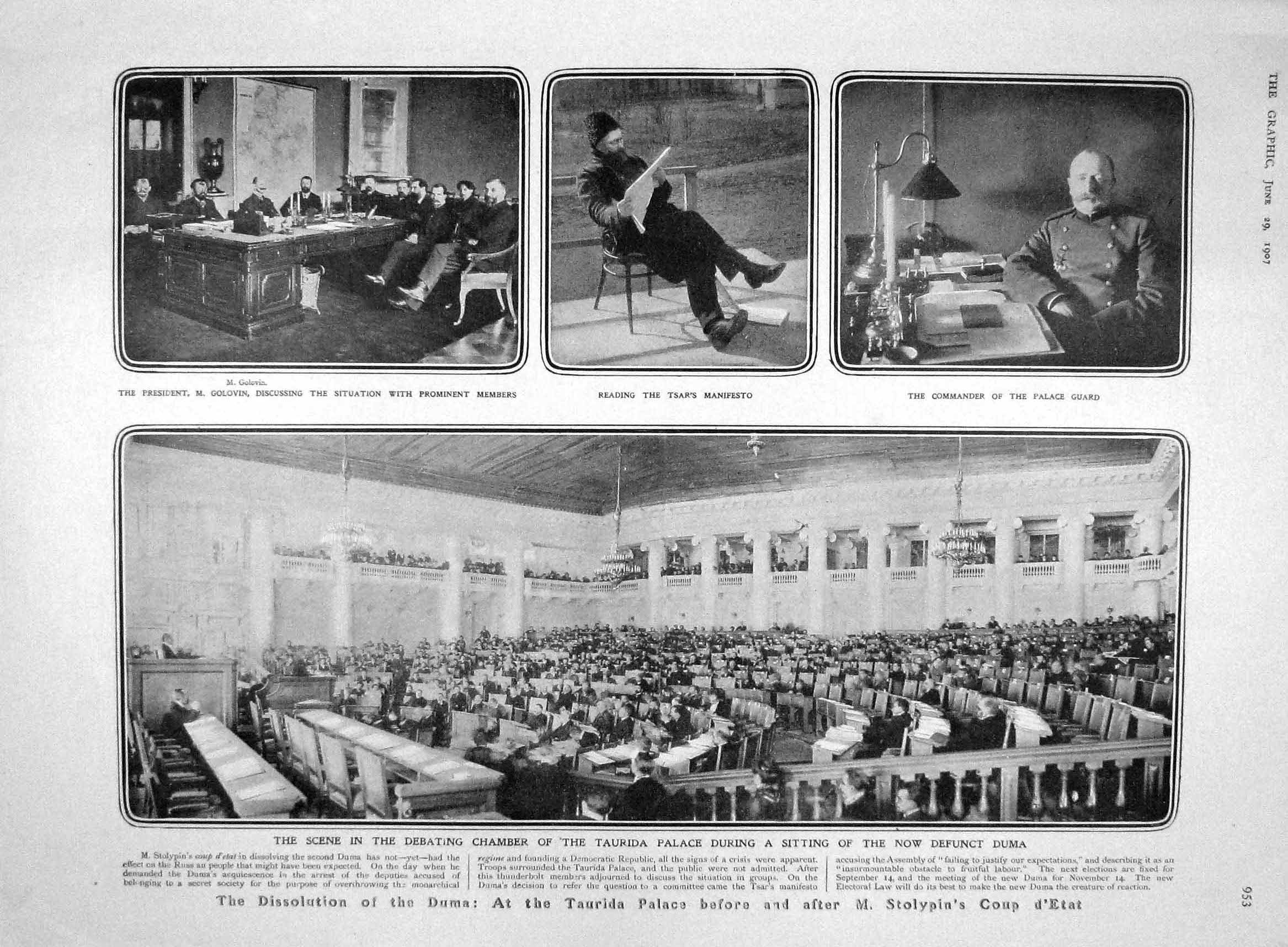 Old Antique Print 1907 Duma Taurida Palace Stolypin D'Etat Cecil Balfour 20th