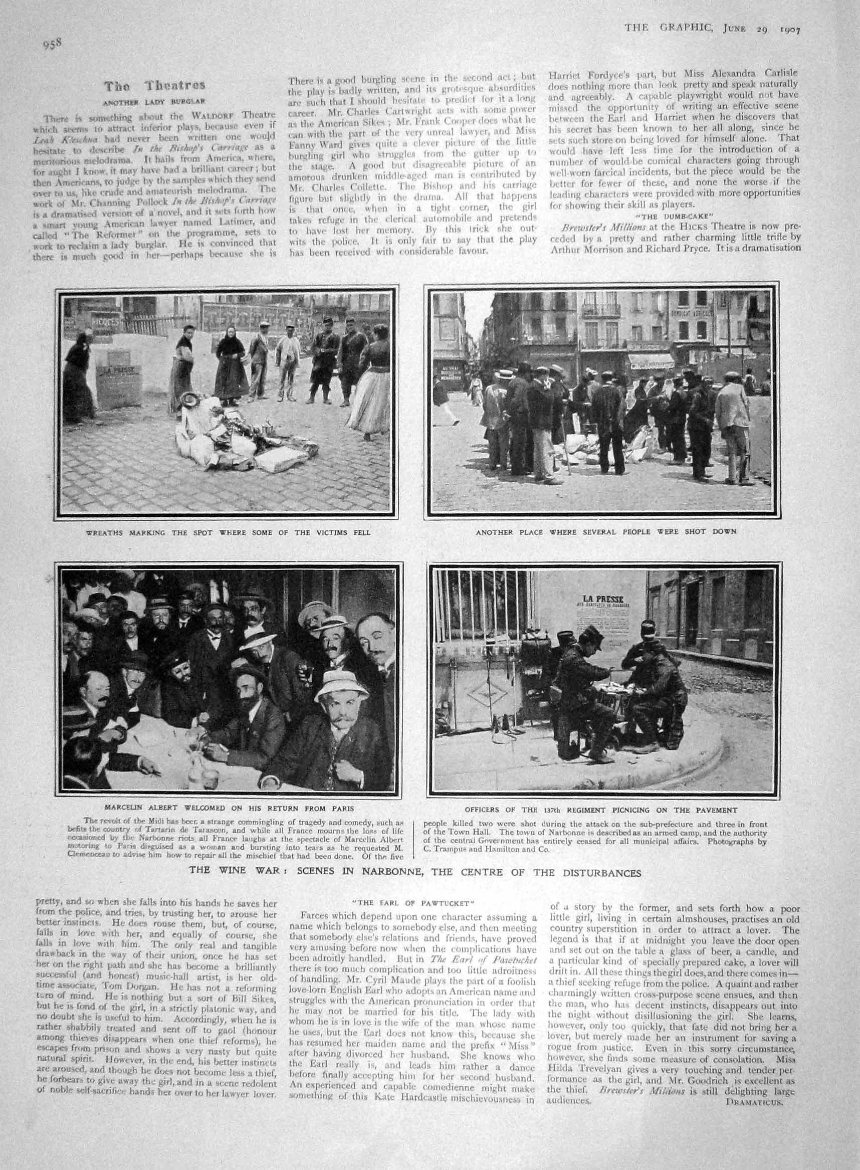 Old Antique Print 1907 Narbonne Riots Albert France Ladies Fashion Frock 20th