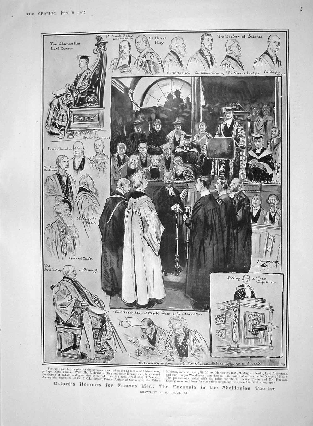 Original Old Antique Print 1907 Oxford Encaenia Sheldonian Theatre Horse Guards