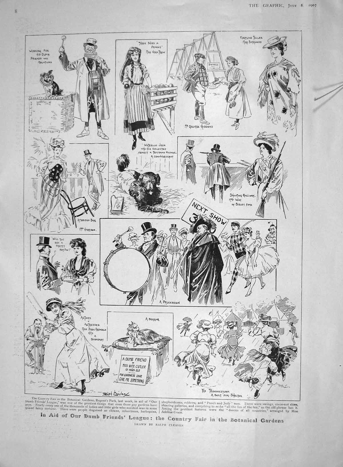 Original Old Antique Print 1907 Country Fair Botanical Gardens Best Poer Binney