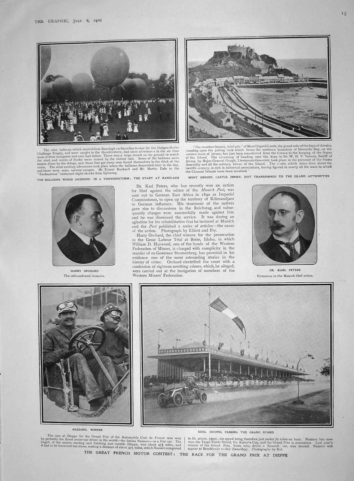 Old Antique Print 1907 Grand Prix Dieppe France Peters Balloons Puccini 20th