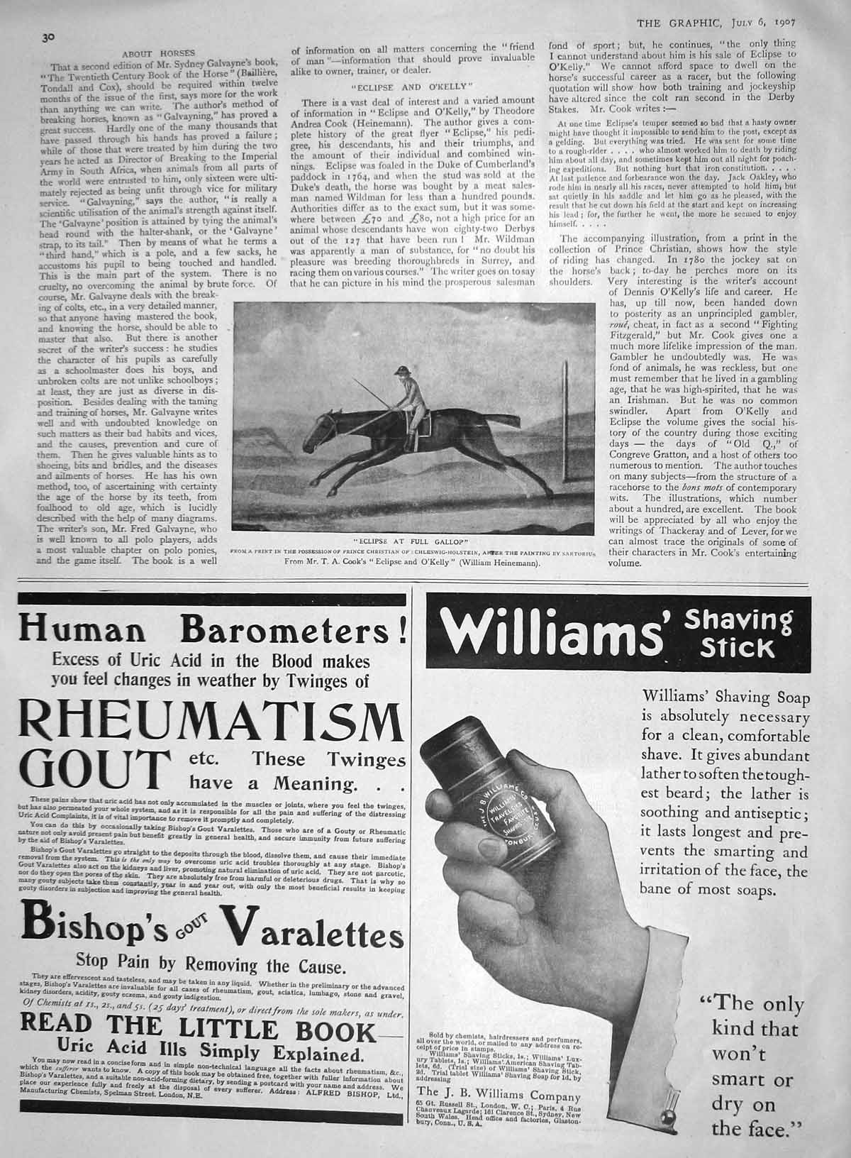Old Antique Print 1907 Eclipse Horse Racing Sport Williams Shaving Stick 20th
