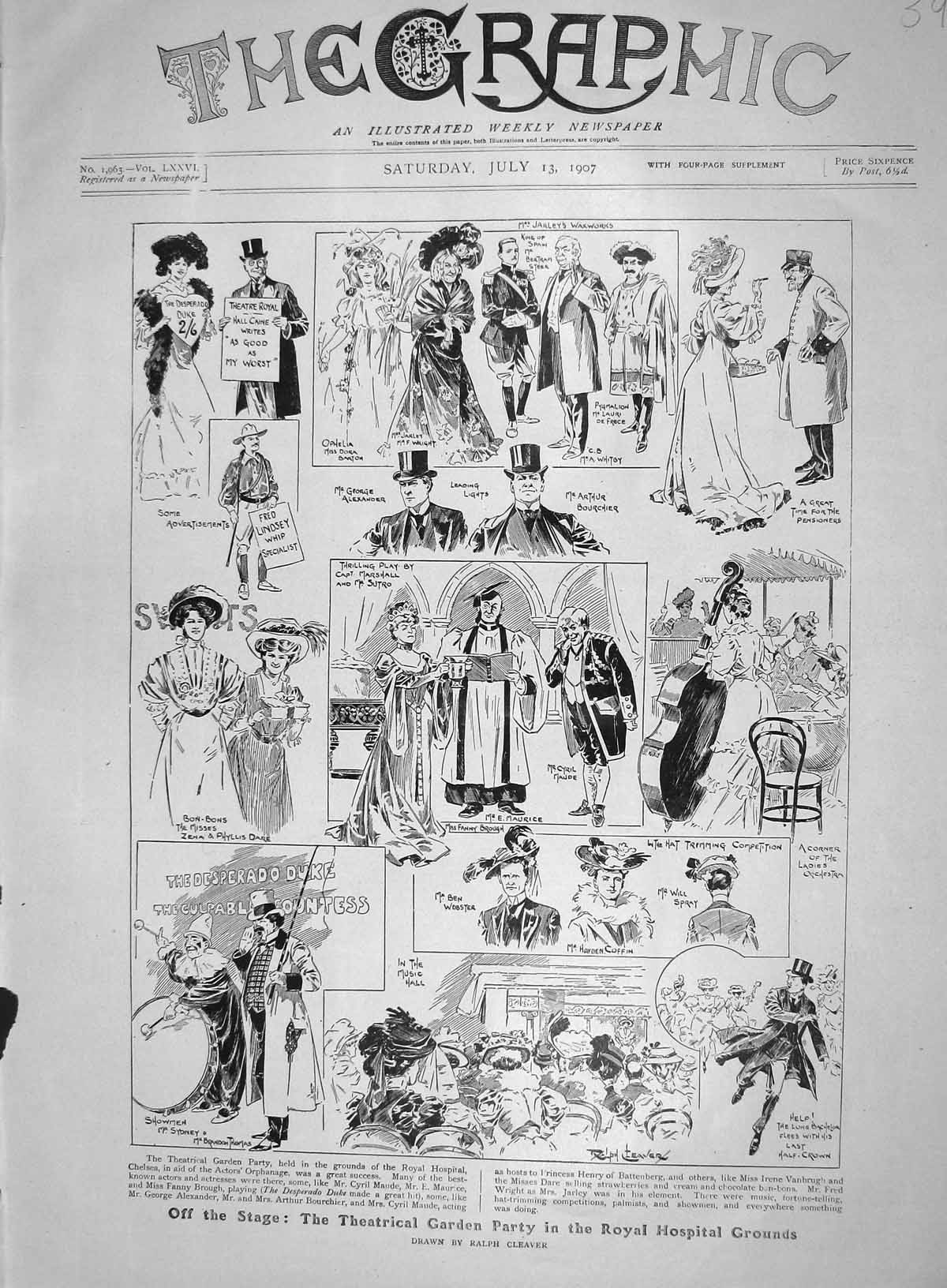 Original Old Antique Print 1907 Theatrical Garden Party Royal Hospital Grounds