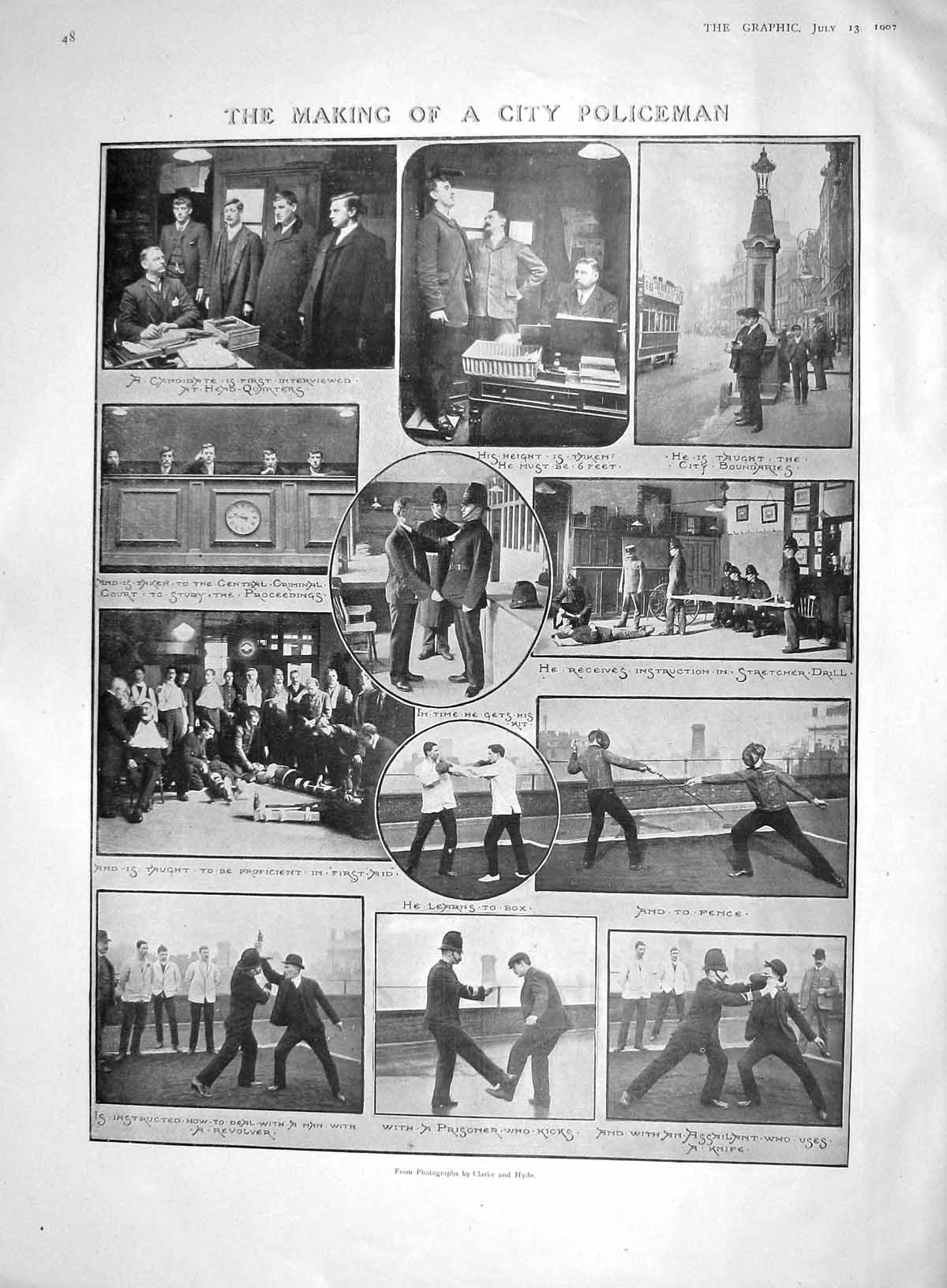 Original Old Antique Print 1907 City Policeman School Drill Prisoners Court Men